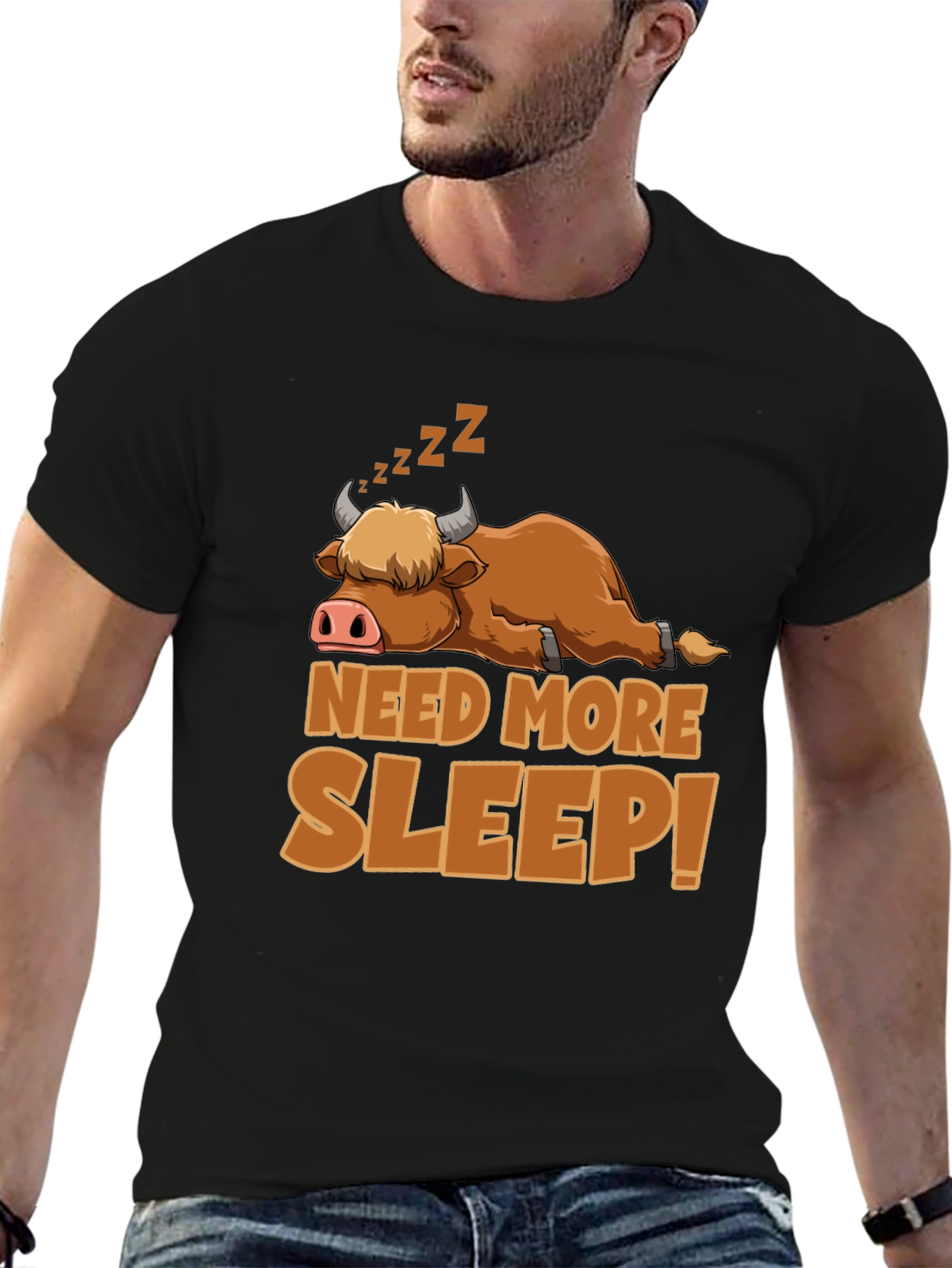 Need More Sleep T-Shirt: Highland Cow Design