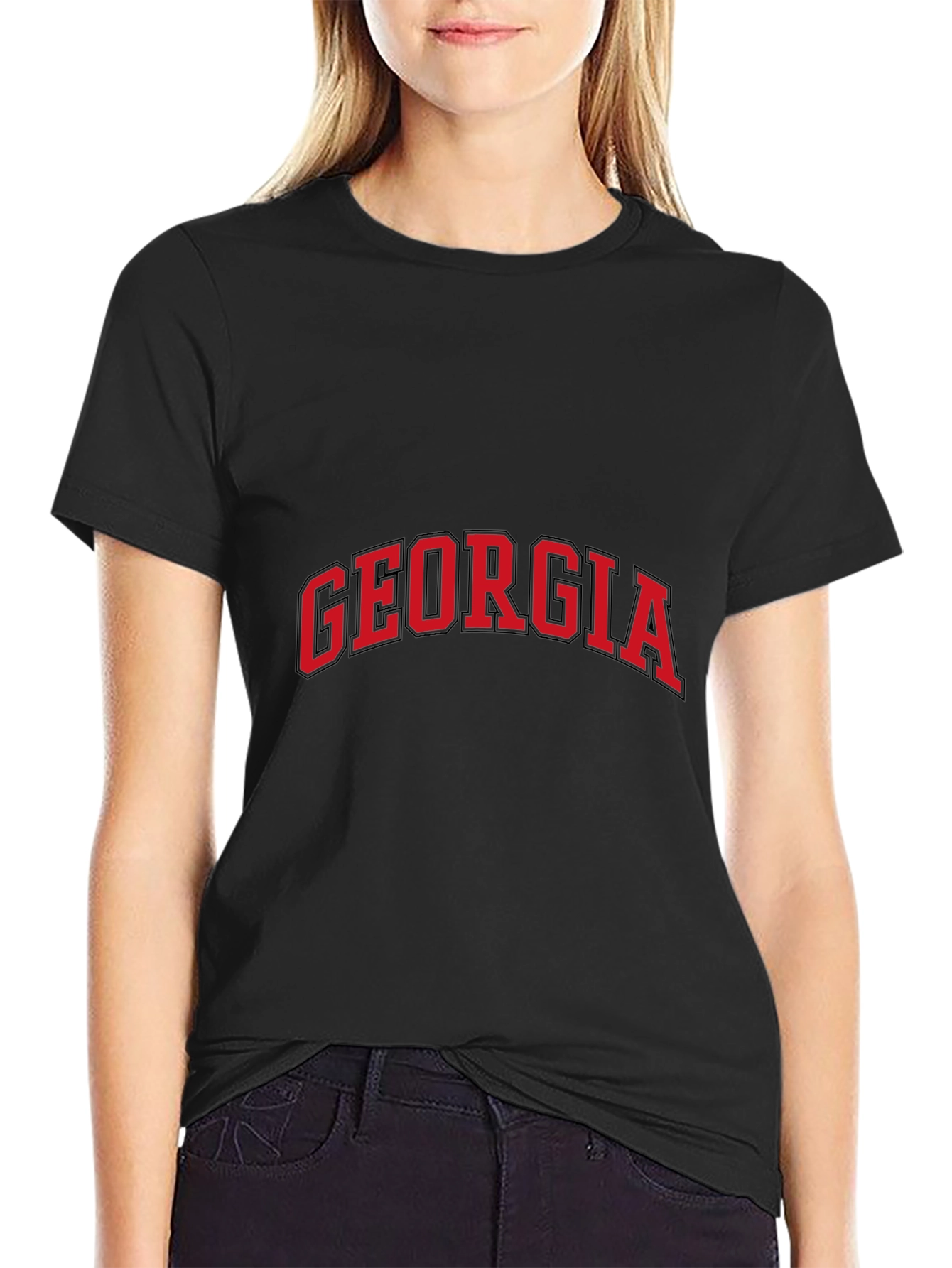 Georgia Red Text Black T-Shirt