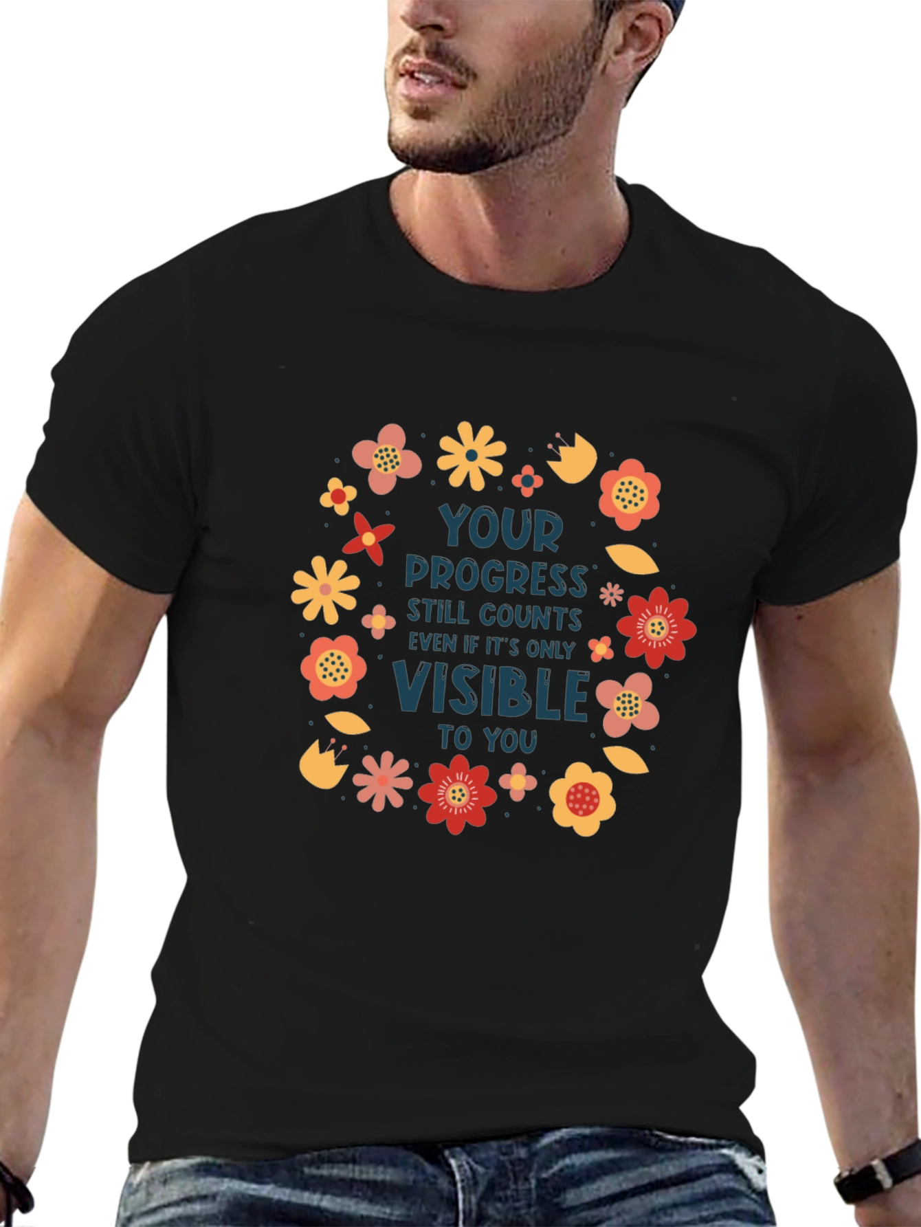 Motivational Progress Counts Floral T-Shirt
