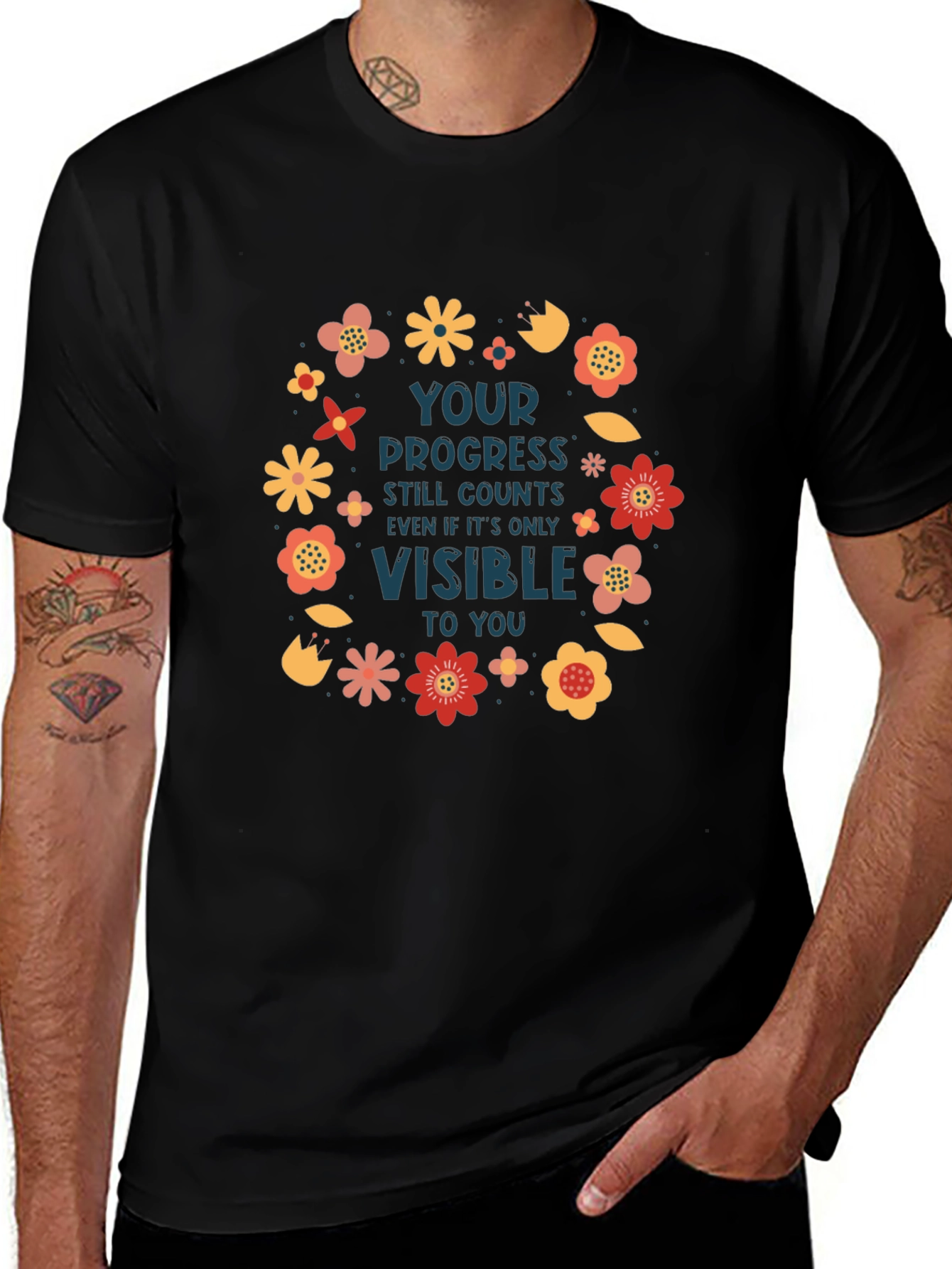Motivational Progress Counts Floral T-Shirt