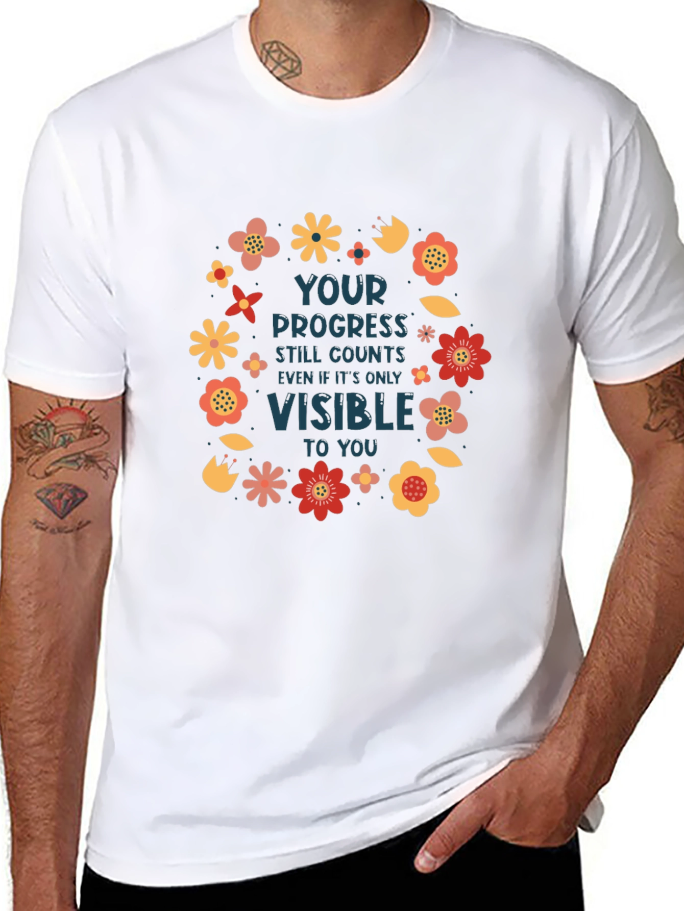 Motivational Progress Counts Floral T-Shirt