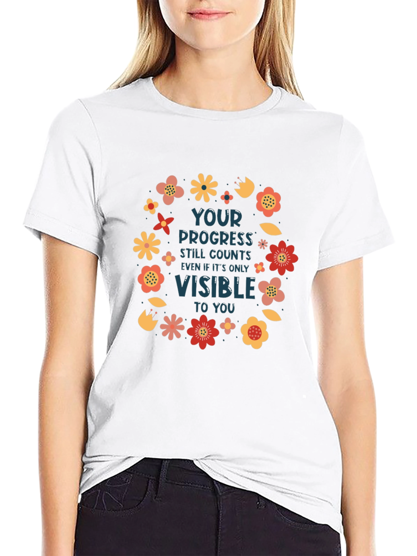 Motivational Progress Counts Floral T-Shirt