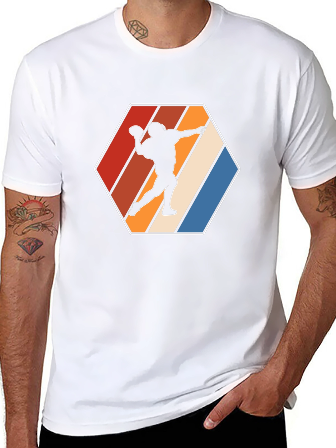 Retro Football Thrower Graphic Tee - Black