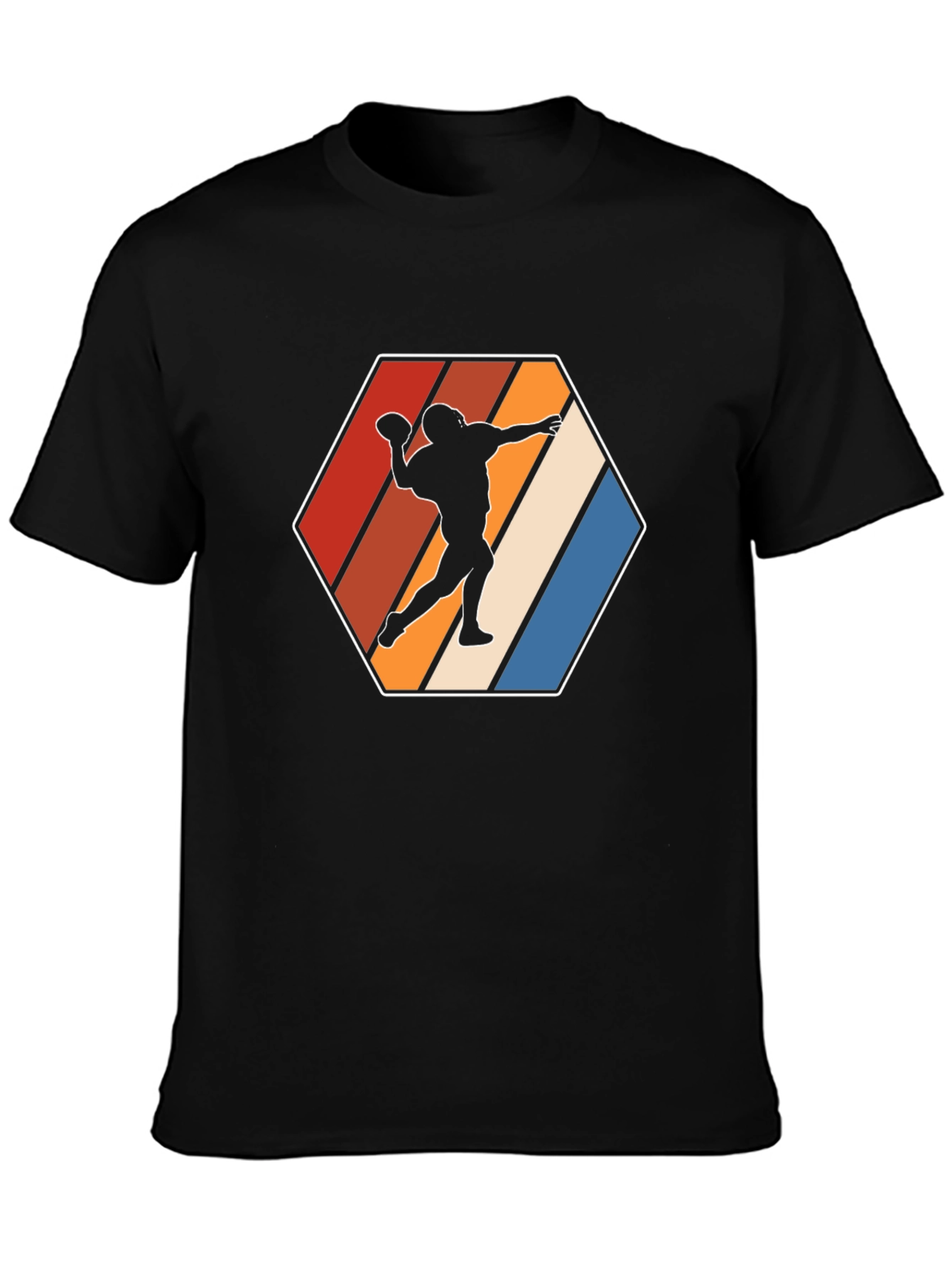 Retro Football Thrower Graphic Tee - Black