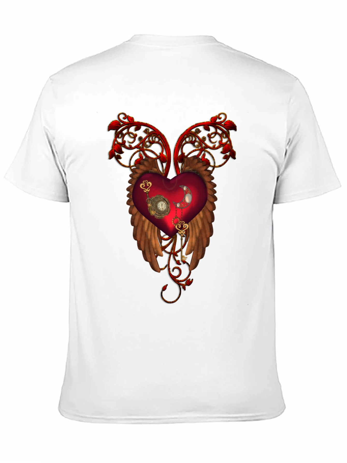 Steampunk Heart Wings Black T-Shirt