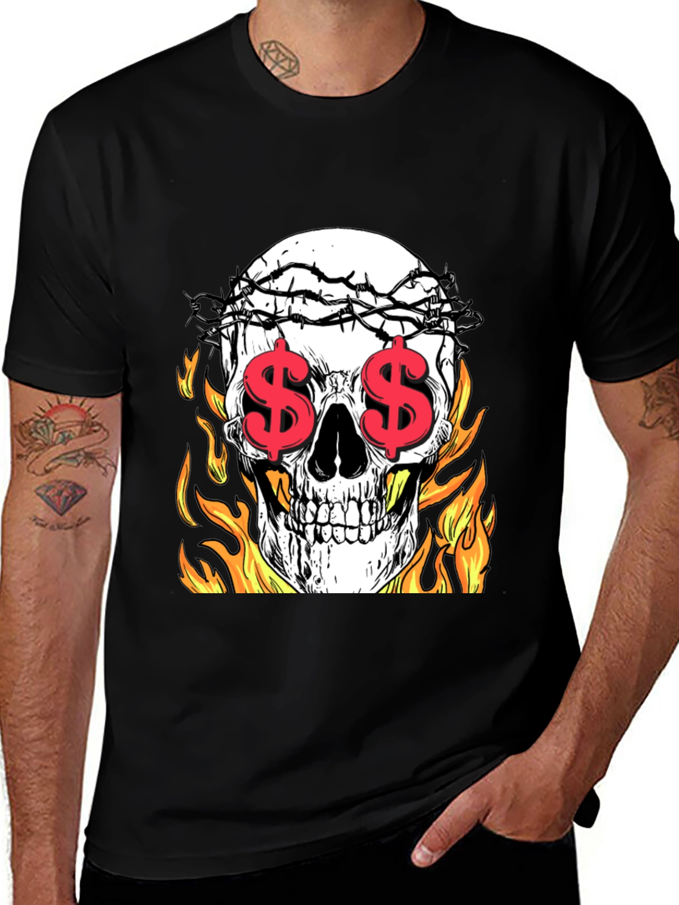 Skull with Dollar Eyes Graphic Tee