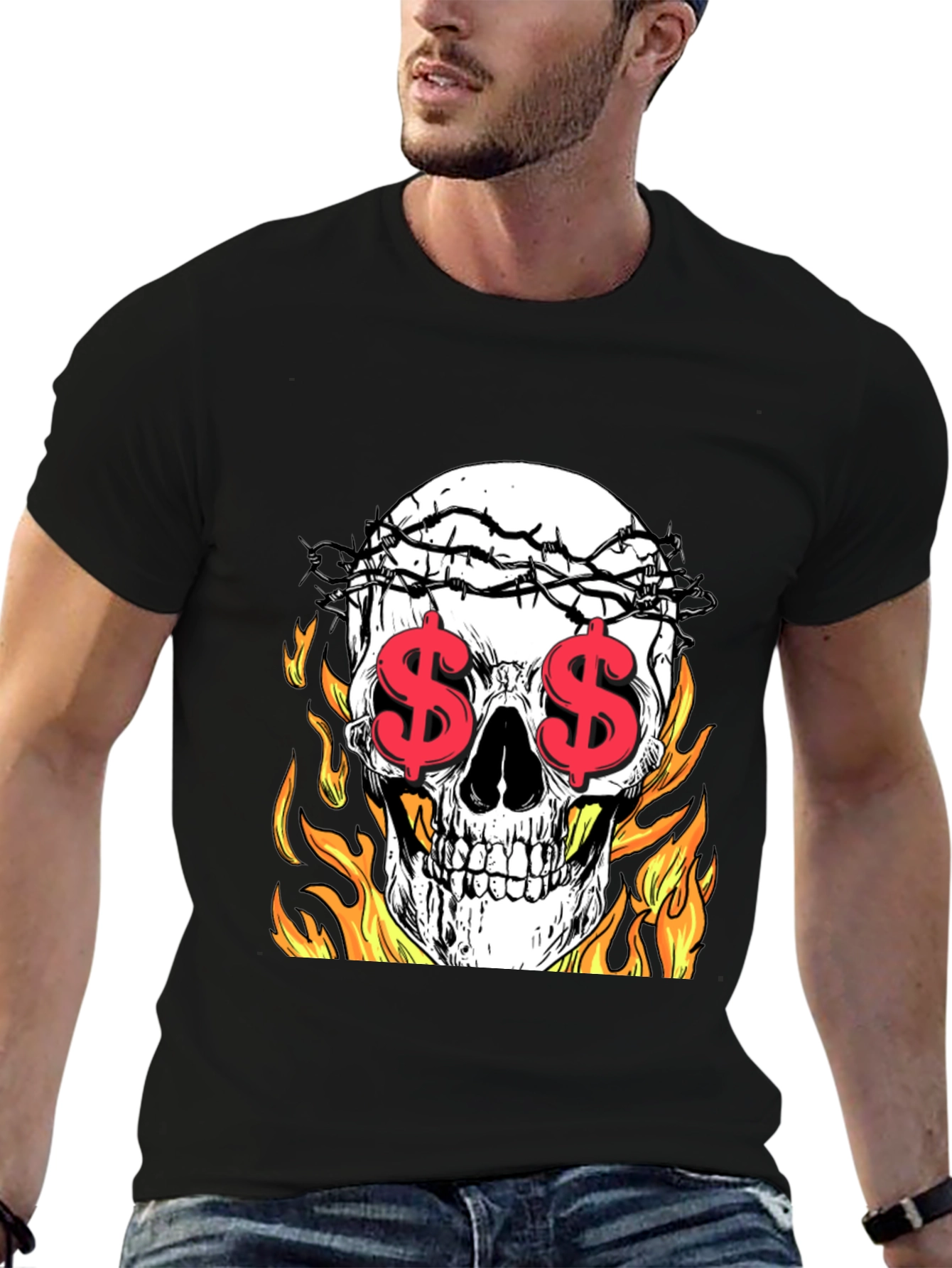 Skull with Dollar Eyes Graphic Tee