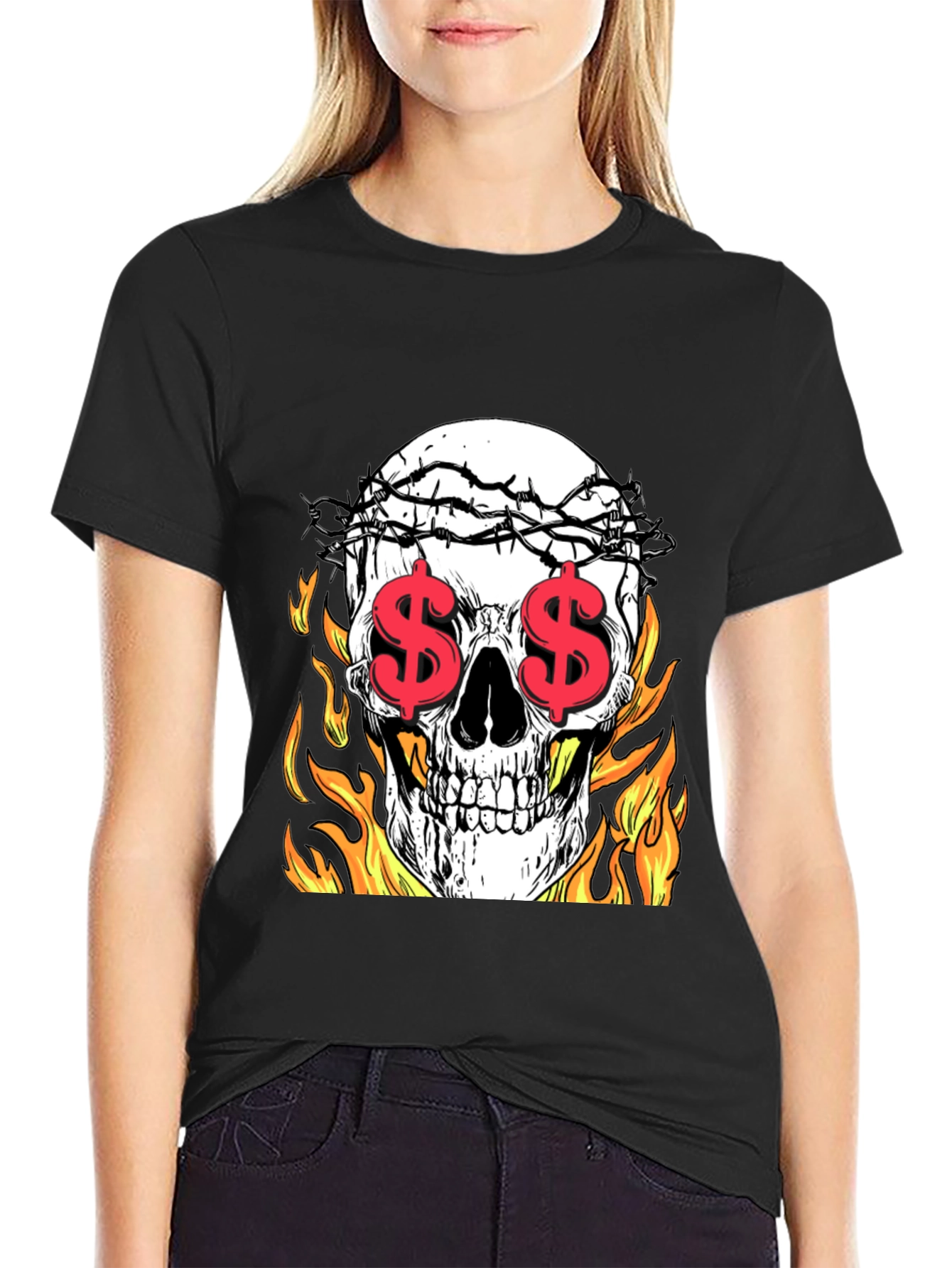Skull with Dollar Eyes Graphic Tee