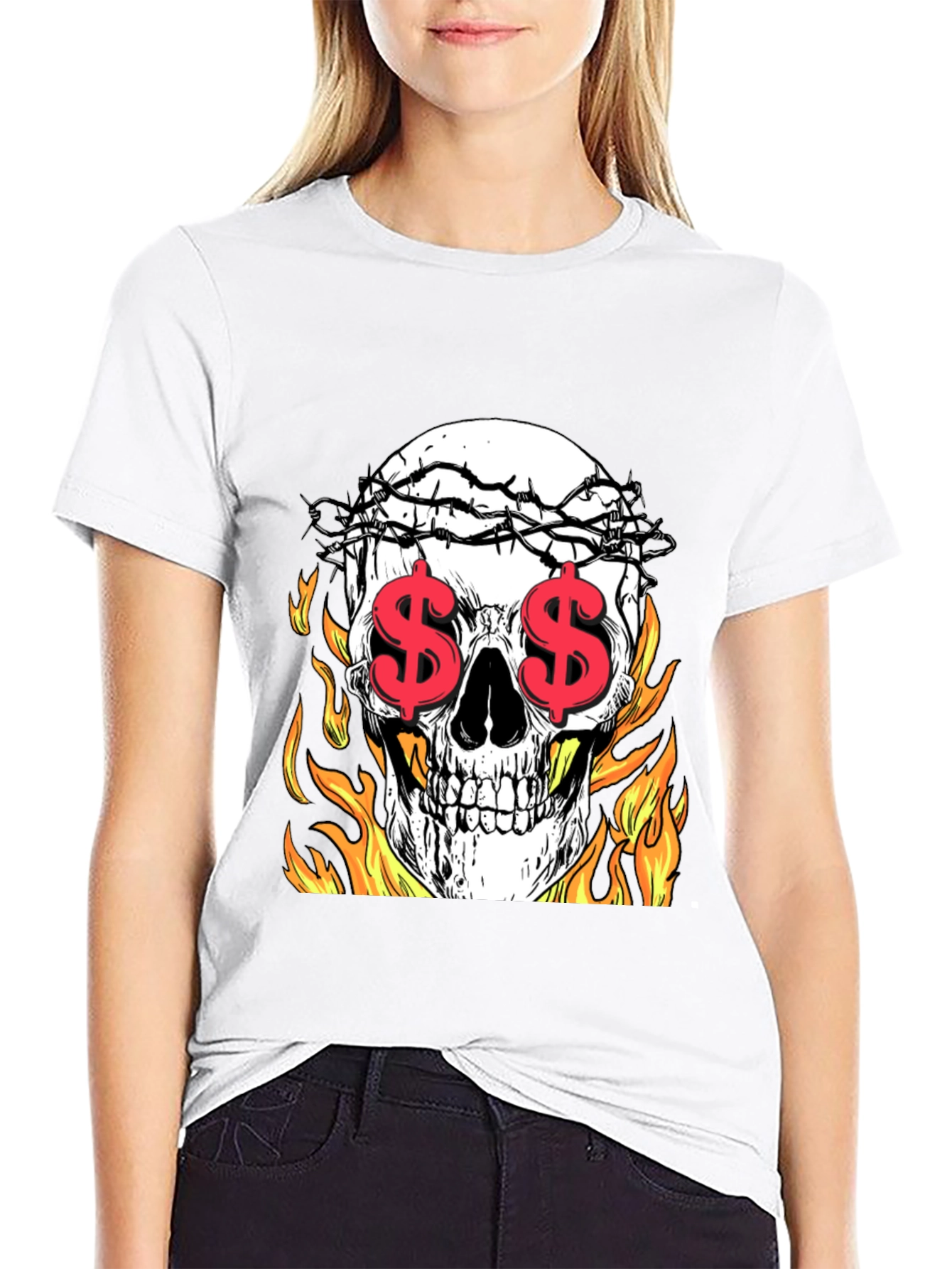 Skull with Dollar Eyes Graphic Tee