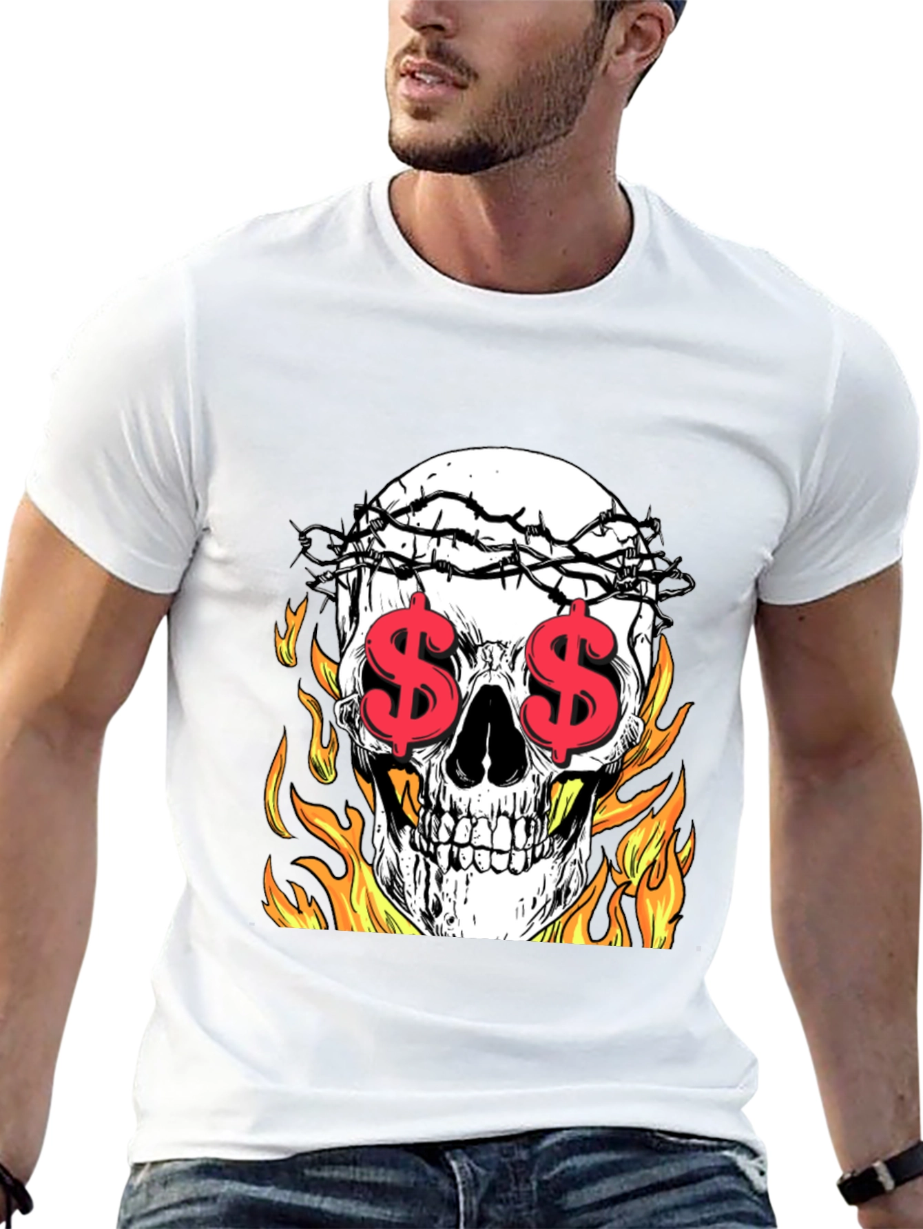 Skull with Dollar Eyes Graphic Tee