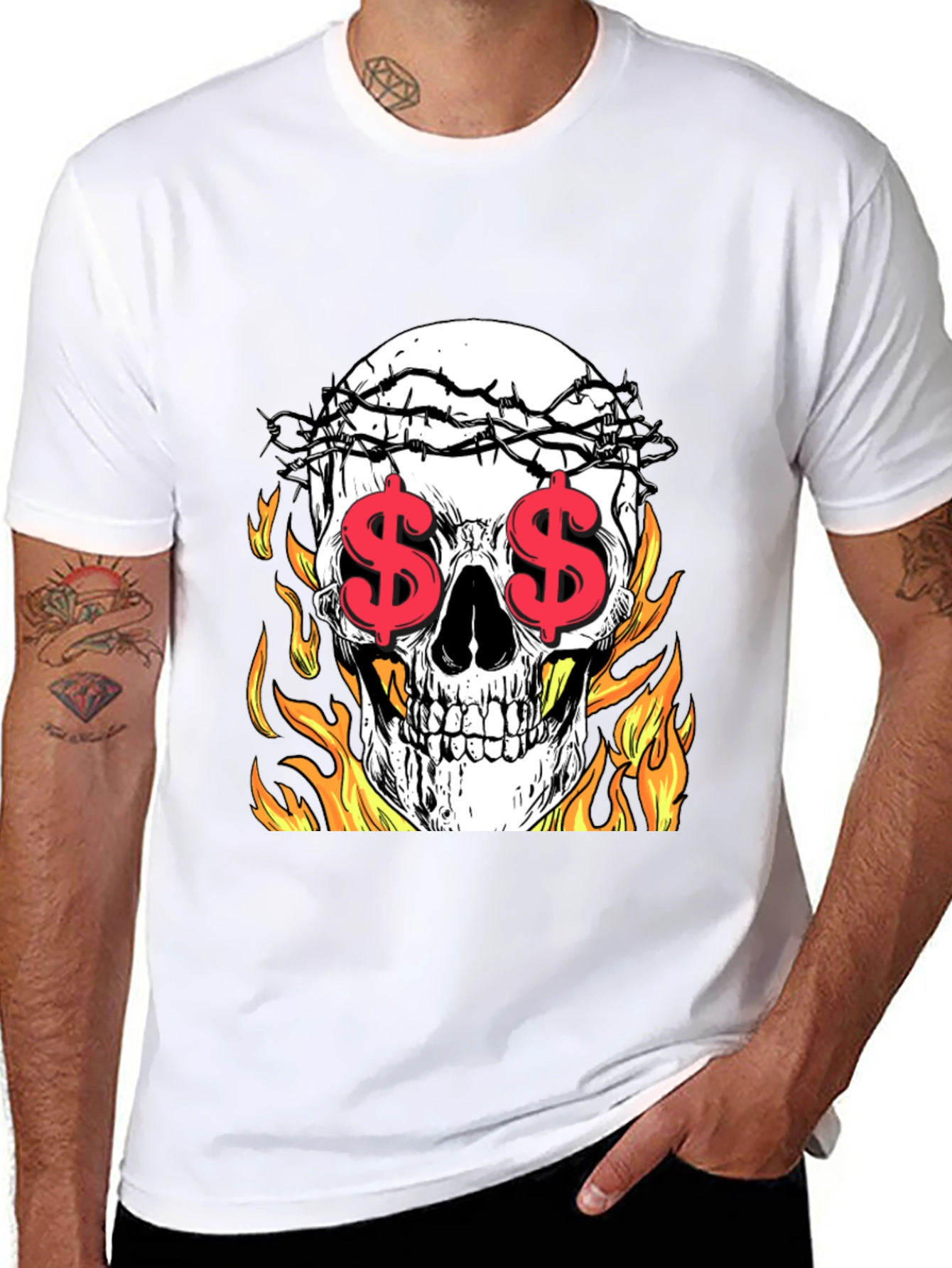Skull with Dollar Eyes Graphic Tee