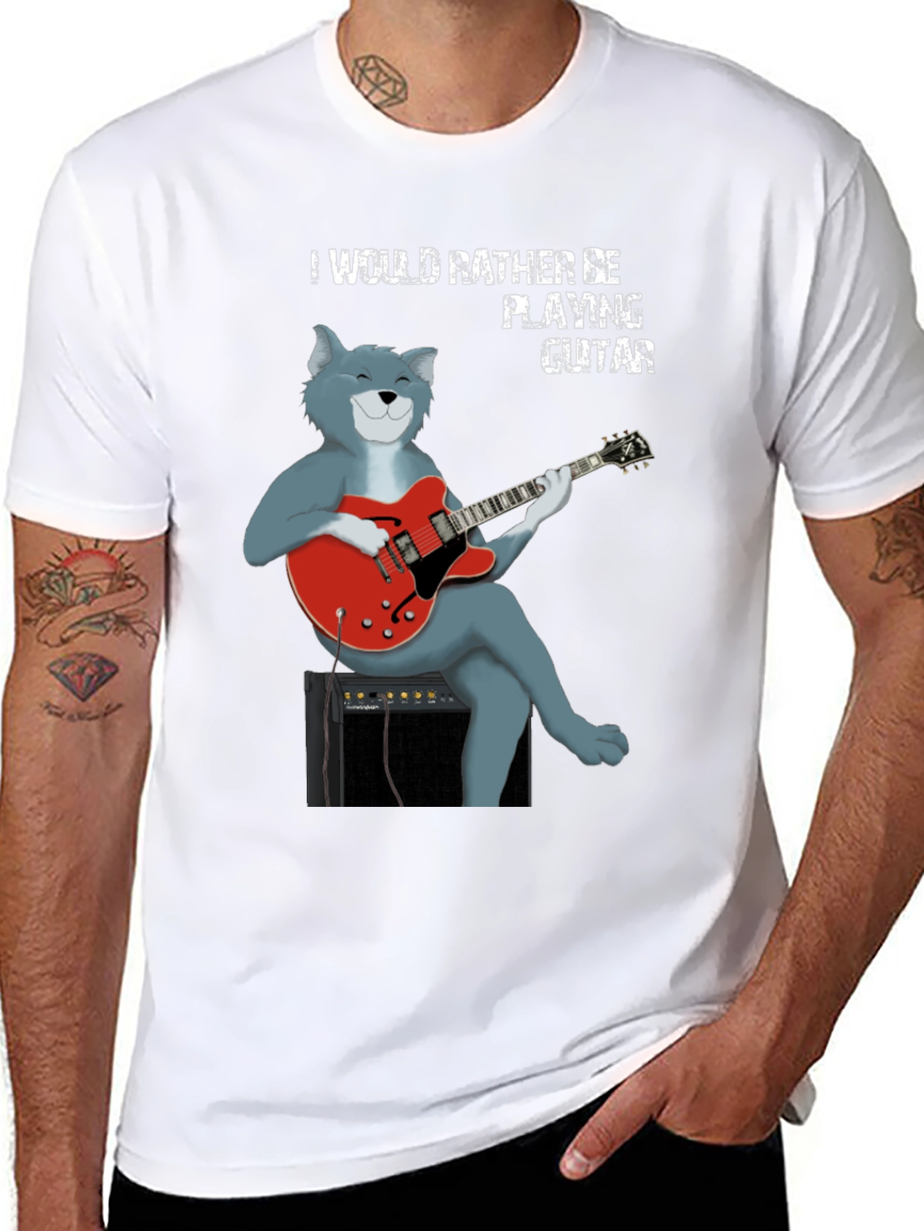Cat Guitarist T-Shirt - Playful Music Lover Tee