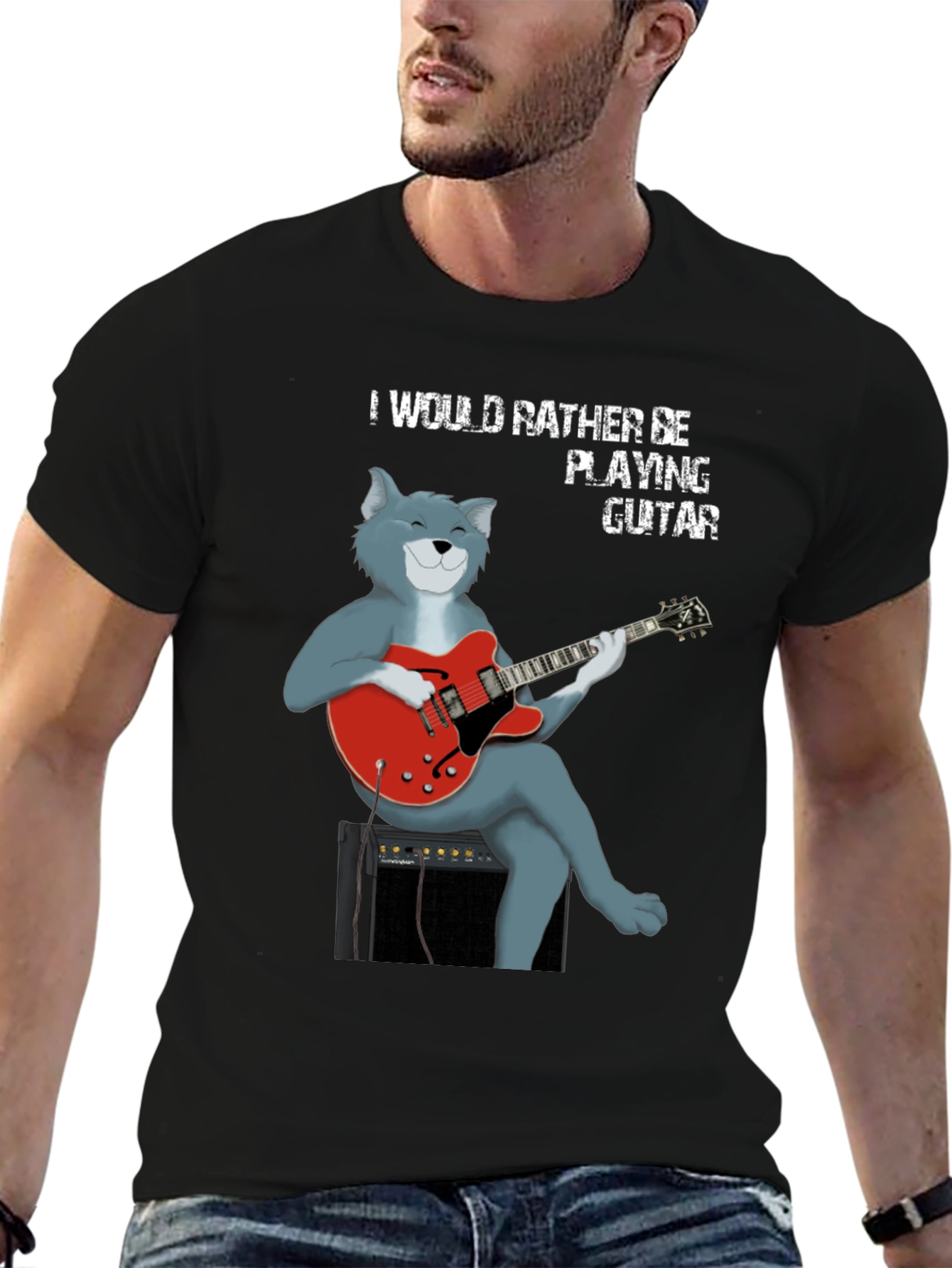 Cat Guitarist T-Shirt - Playful Music Lover Tee