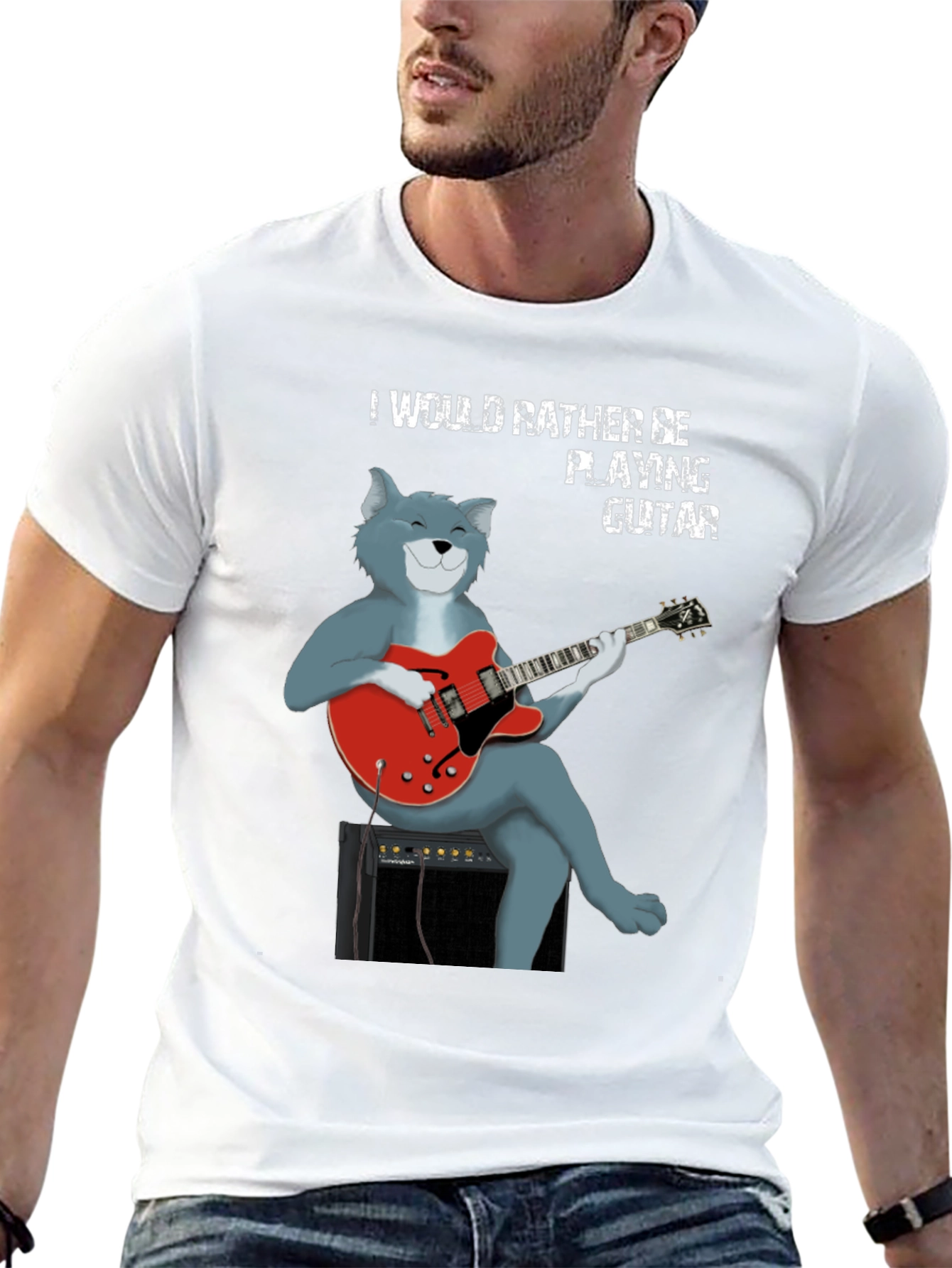 Cat Guitarist T-Shirt - Playful Music Lover Tee