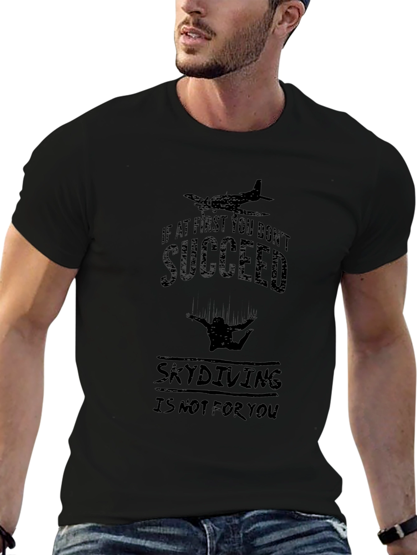 Skydiving Humor Graphic Black Tee