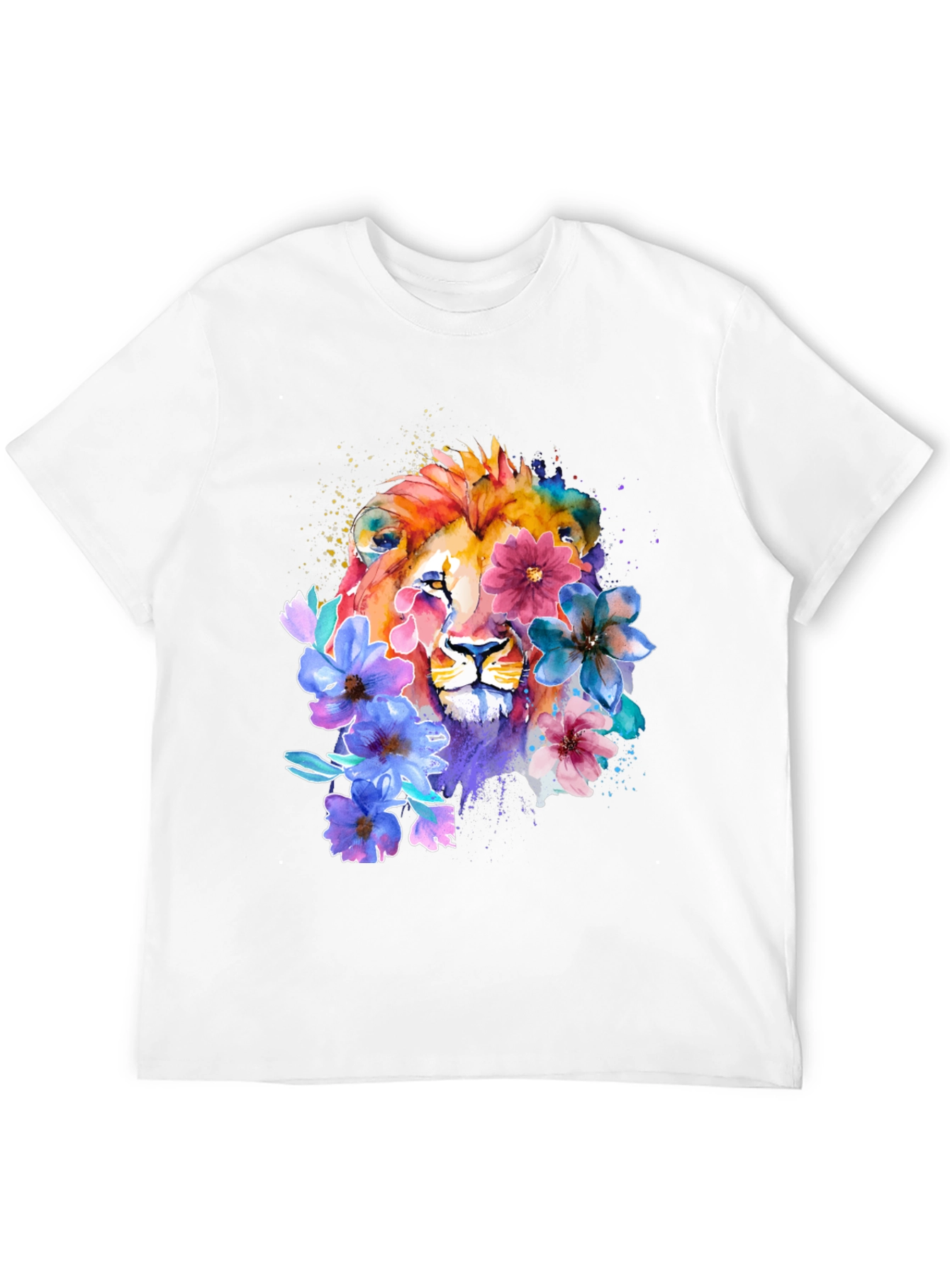 Floral Lion Graphic T-Shirt - Artistic Animal Tee