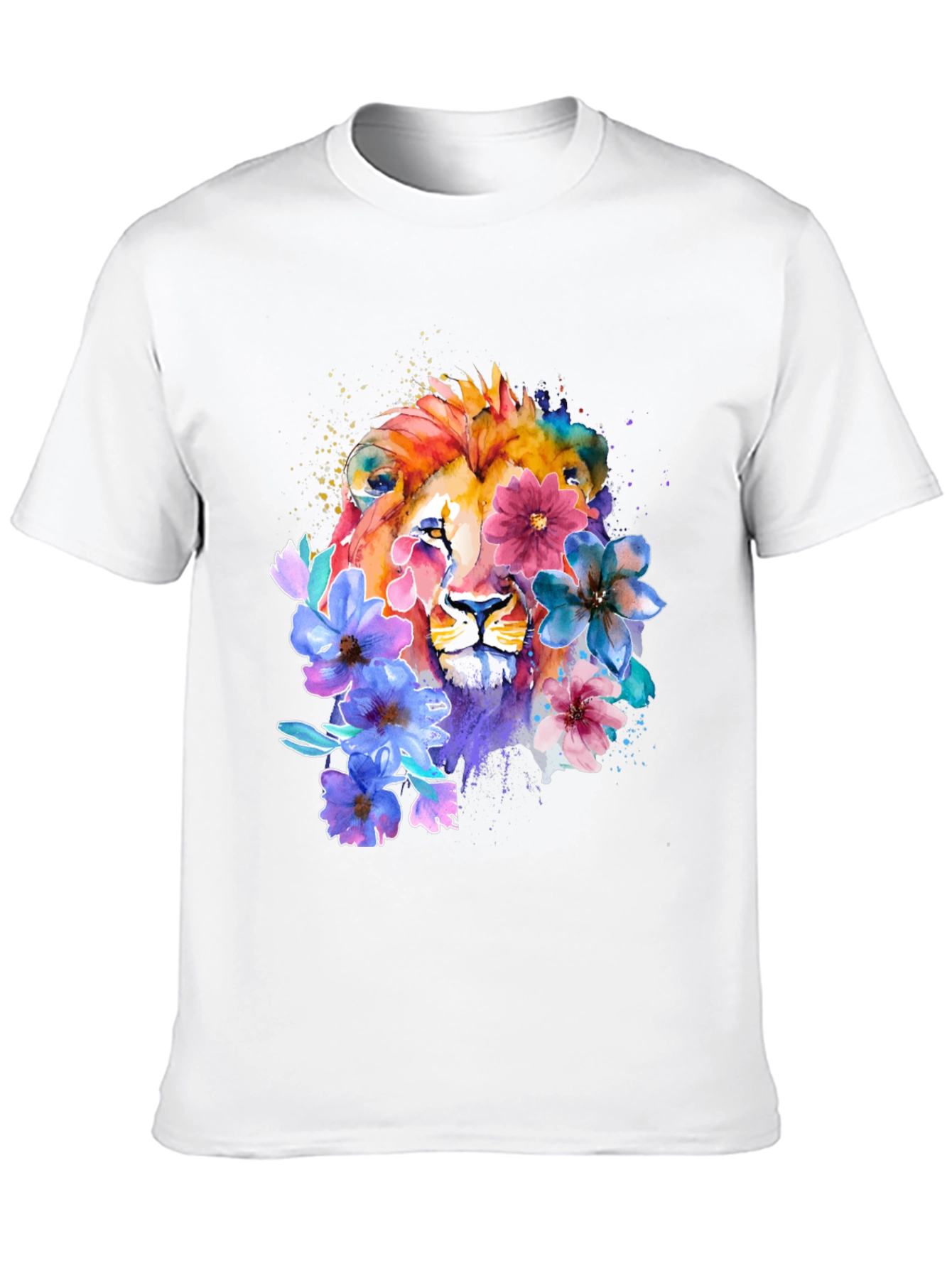 Floral Lion Graphic T-Shirt - Artistic Animal Tee