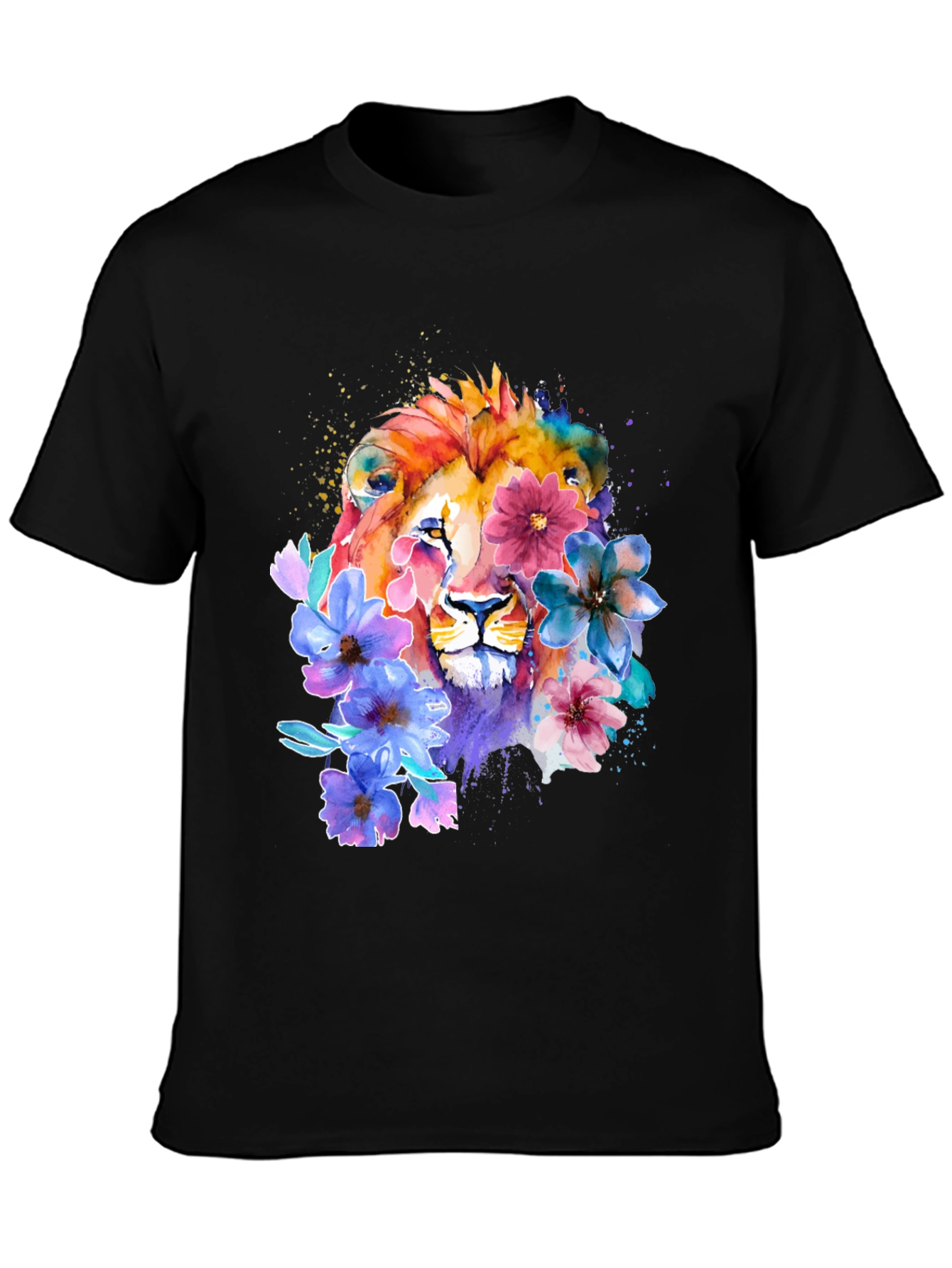 Floral Lion Graphic T-Shirt - Artistic Animal Tee