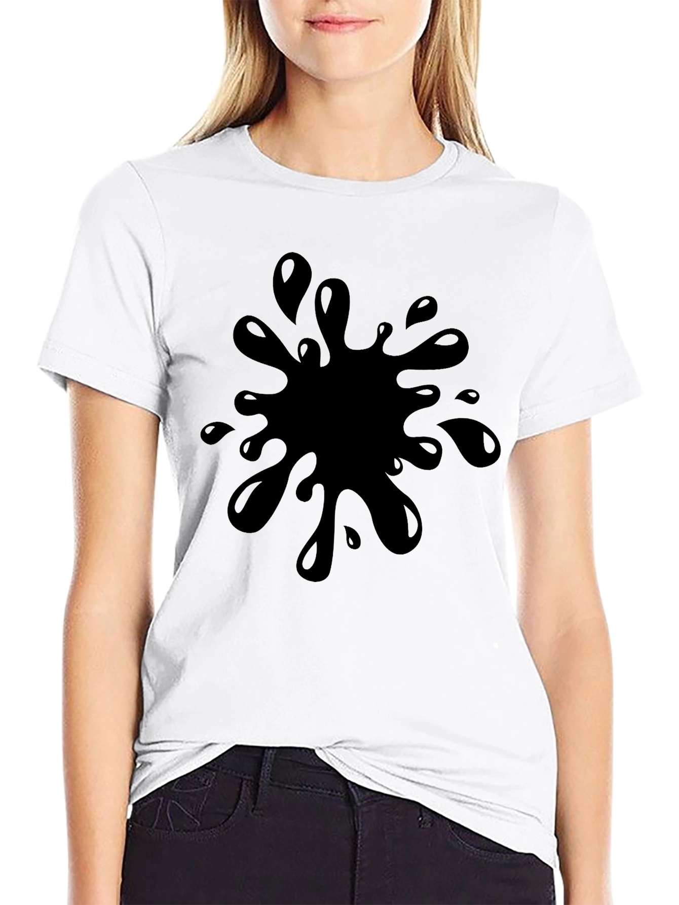 Black T-Shirt with Splash Graphic - Casual Wear