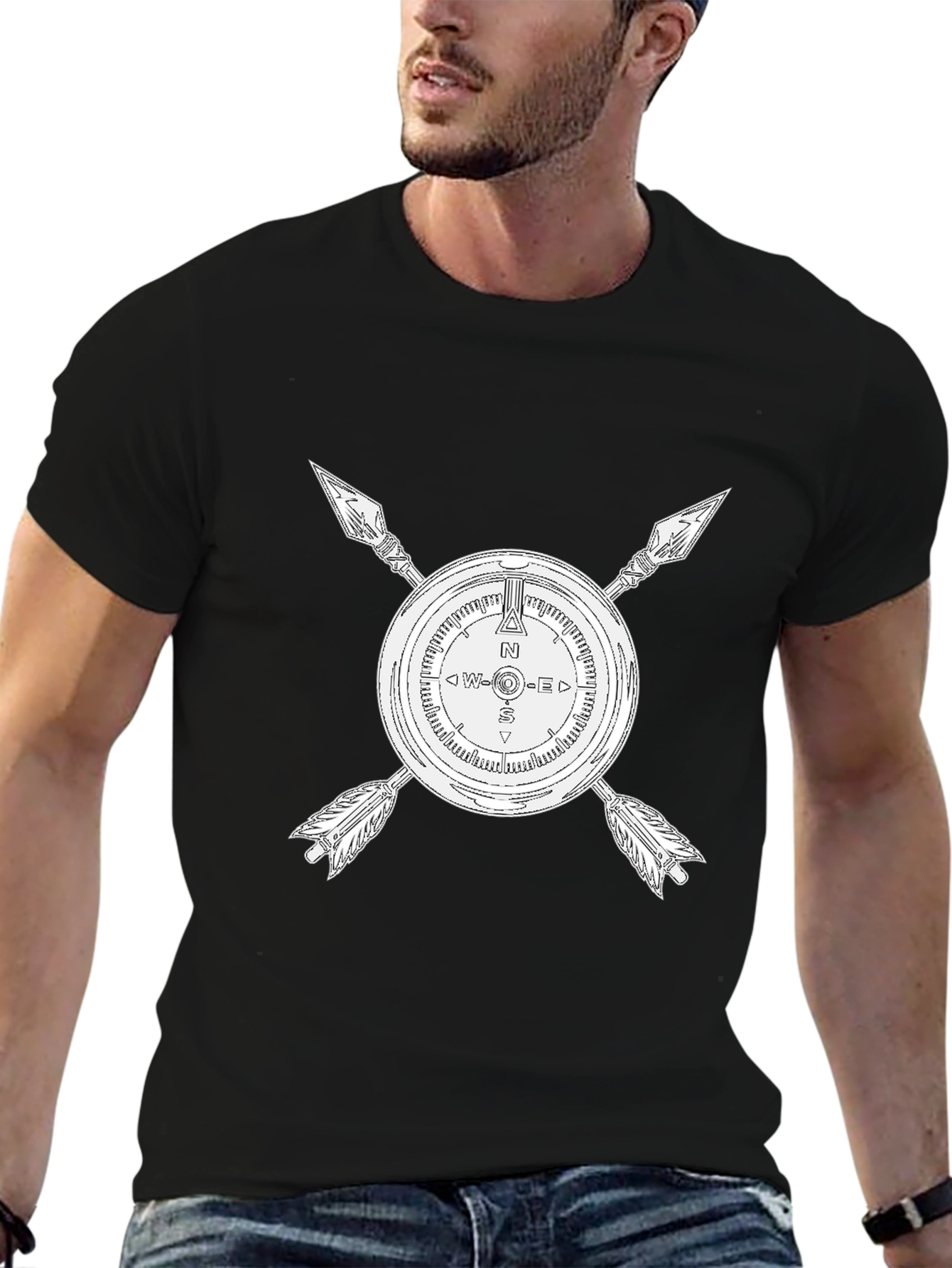 Compass & Arrows Graphic Tee - Black Cotton Blend