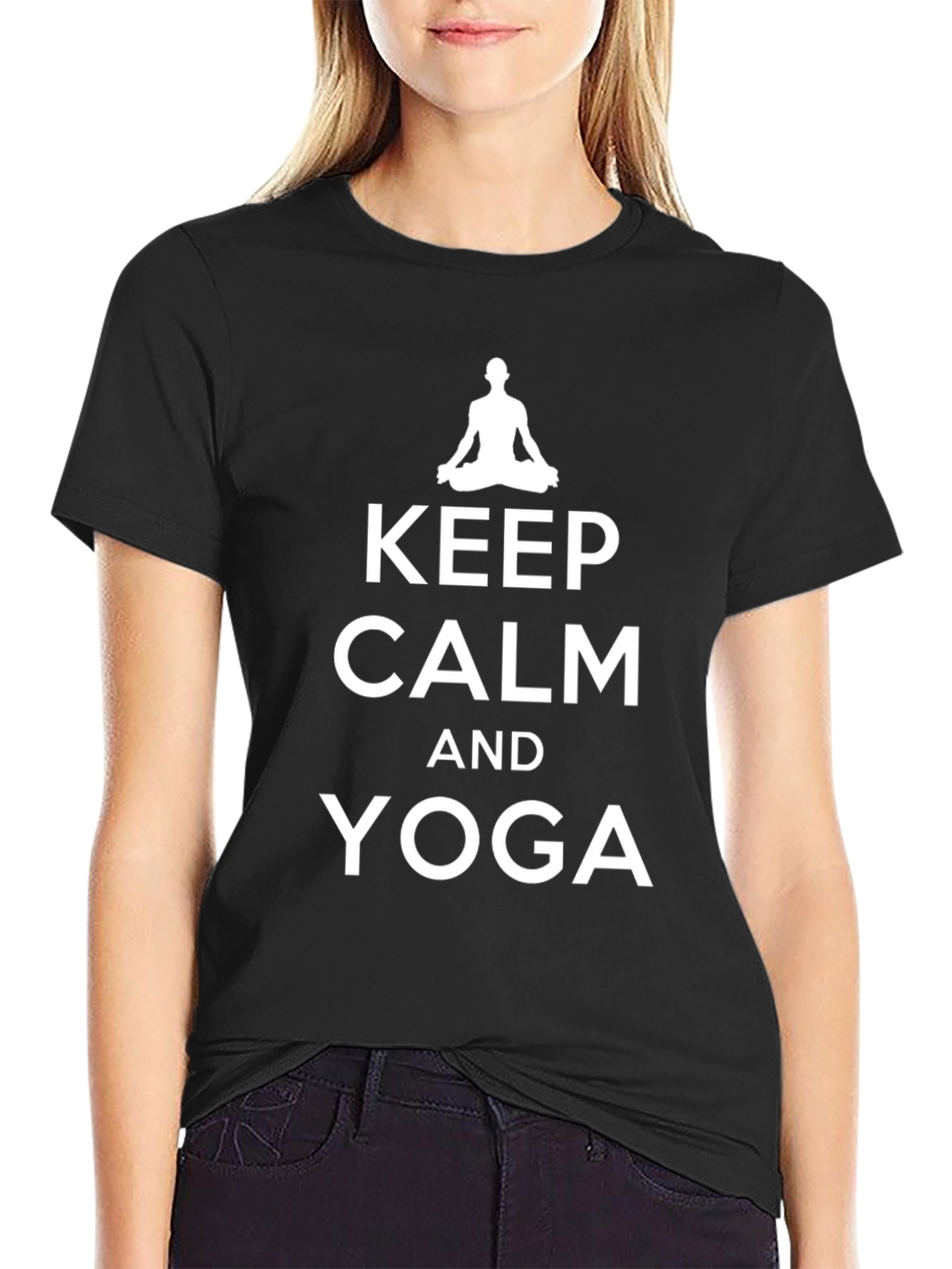 Keep Calm Yoga T-Shirt - Black Cotton Blend
