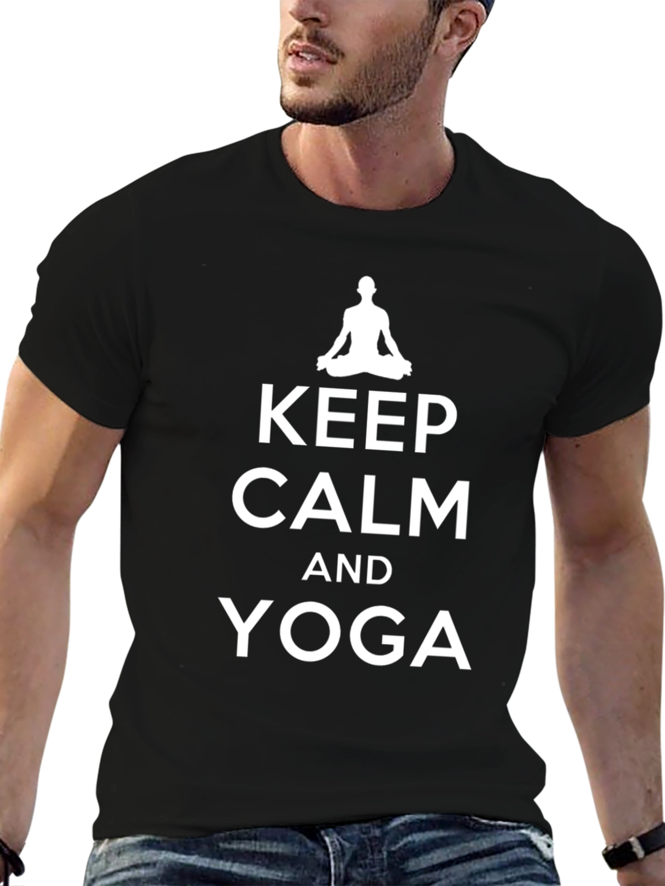 Keep Calm Yoga T-Shirt - Black Cotton Blend