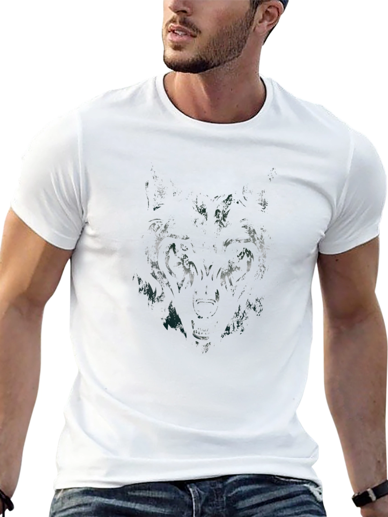 Wolf Graphic Print Black T-Shirt for Men