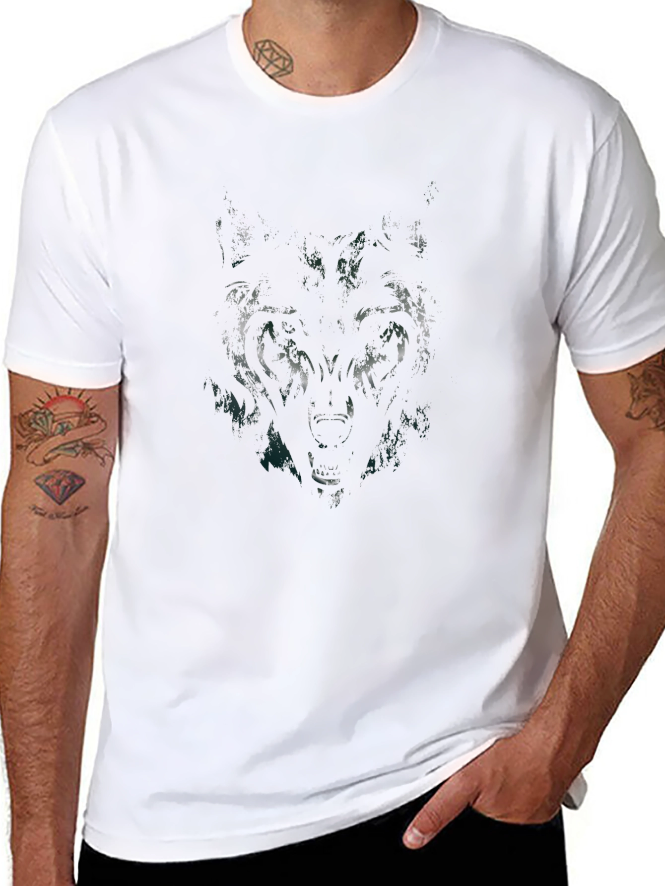 Wolf Graphic Print Black T-Shirt for Men