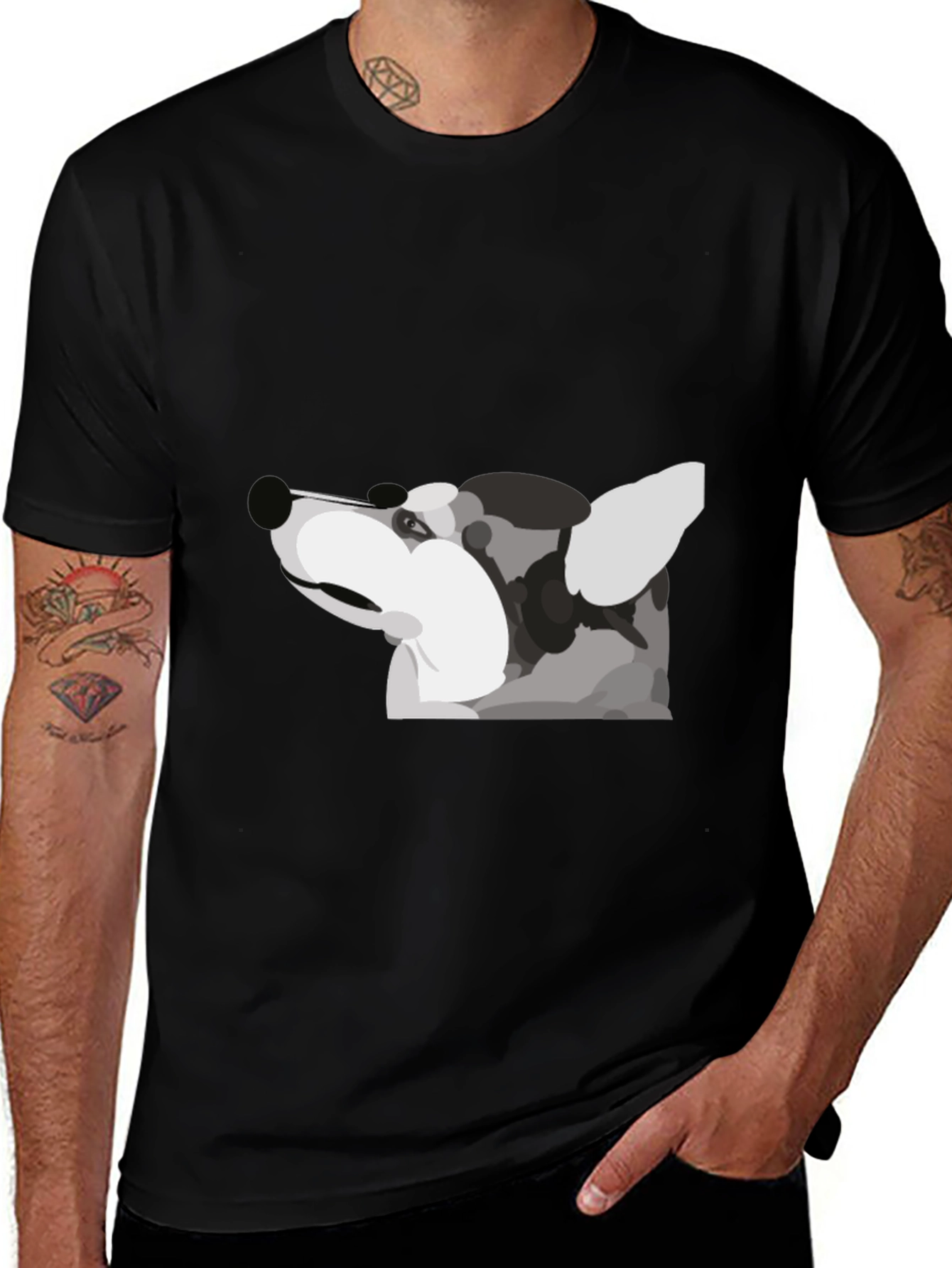 Modern Dog Graphic Tee - Black Cotton Blend