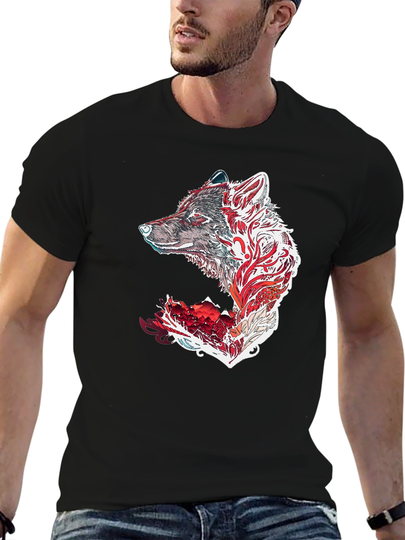 Wolf Graphic Print Black T-Shirt