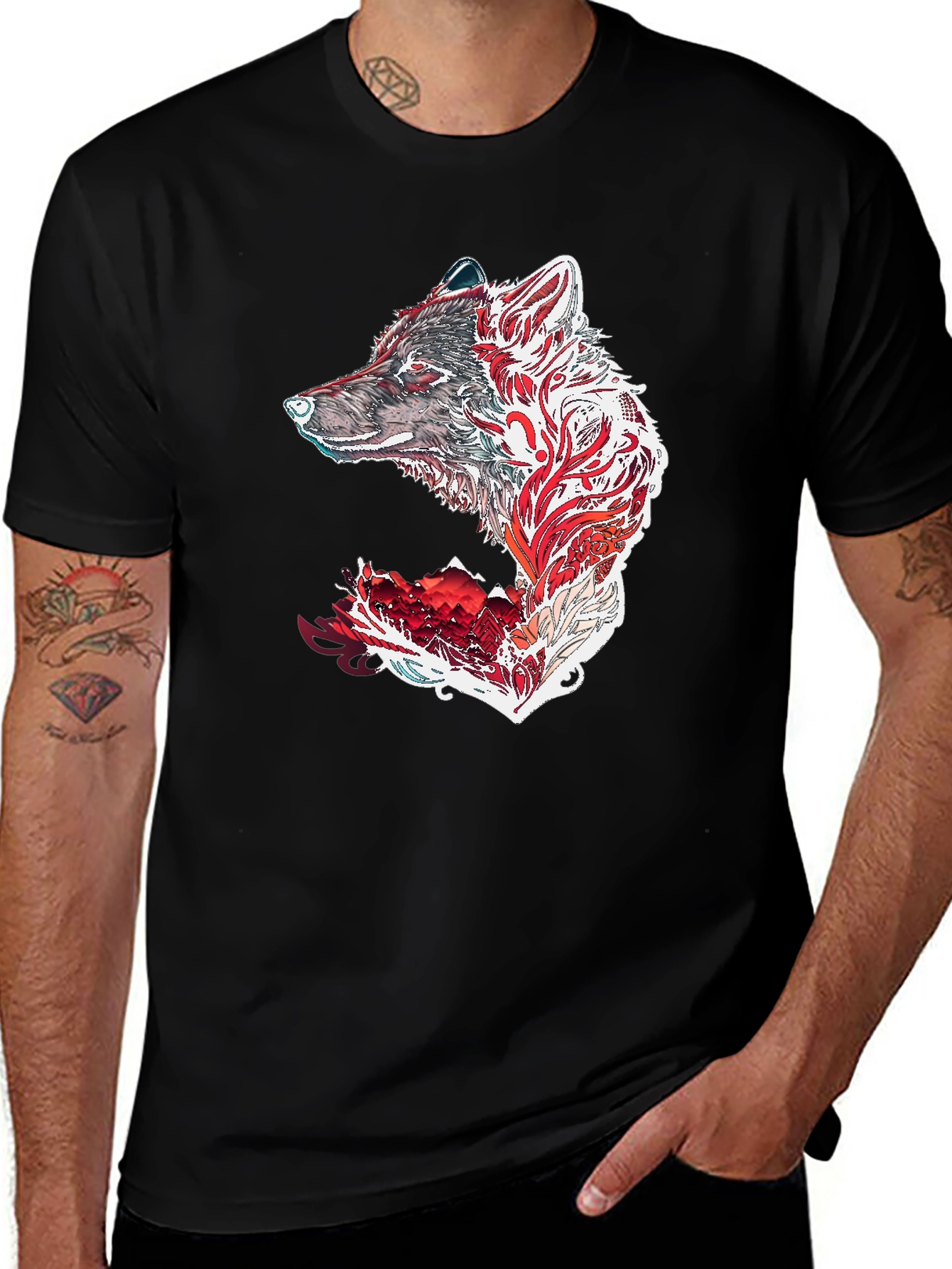 Wolf Graphic Print Black T-Shirt