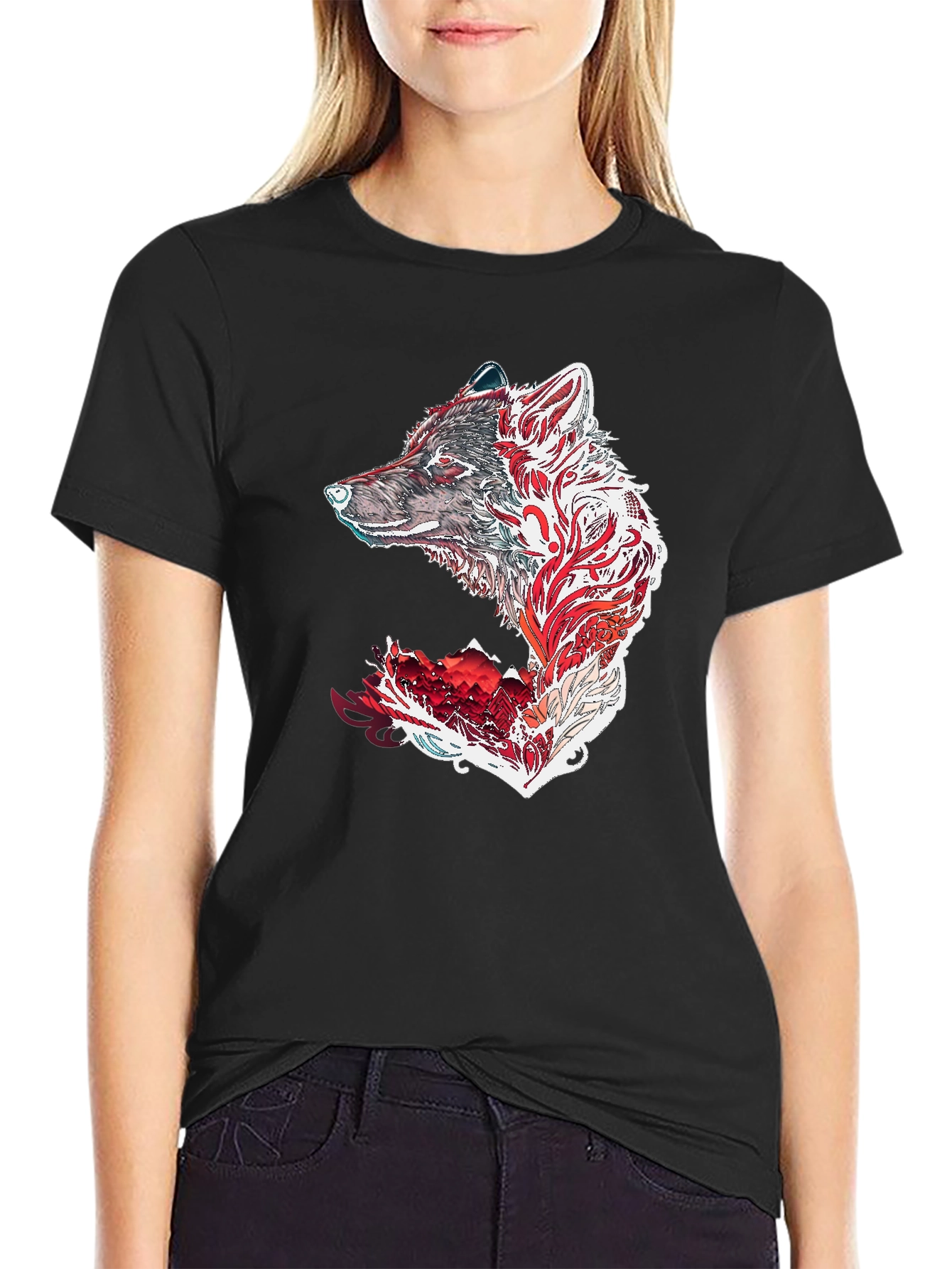 Wolf Graphic Print Black T-Shirt