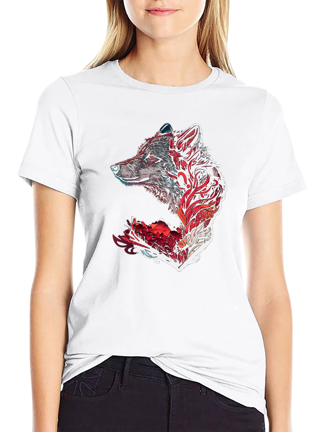 Wolf Graphic Print Black T-Shirt