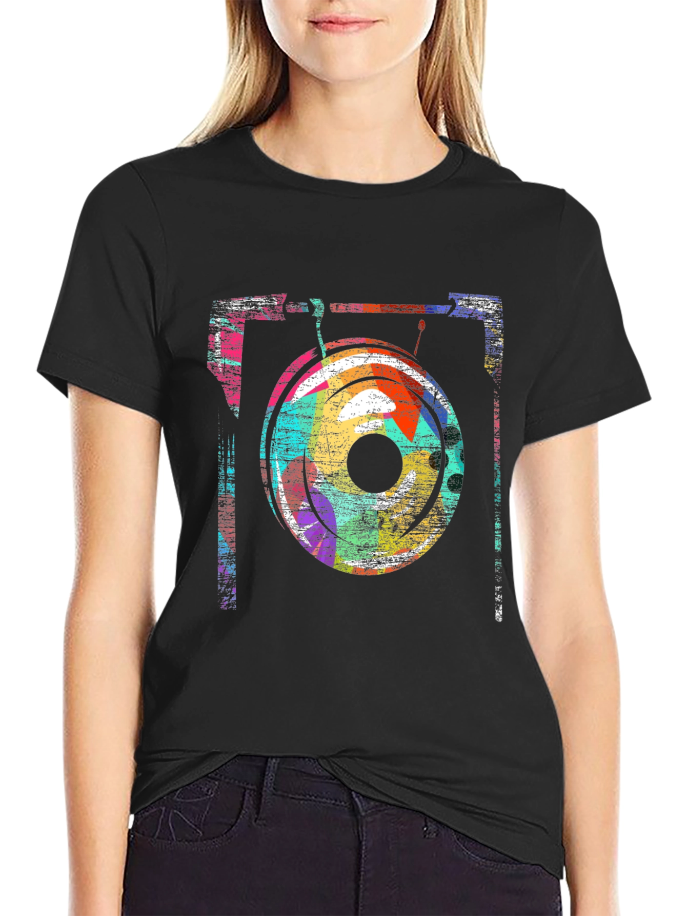 Abstract Turntable Graphic Tee - Retro DJ Style