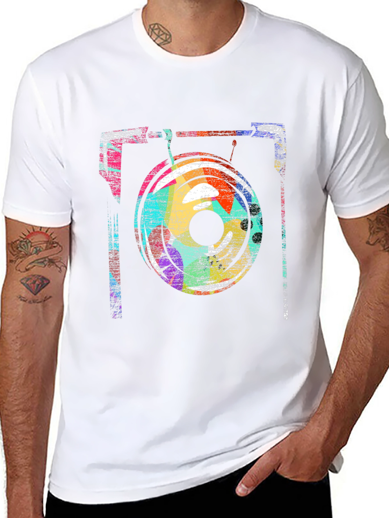 Abstract Turntable Graphic Tee - Retro DJ Style