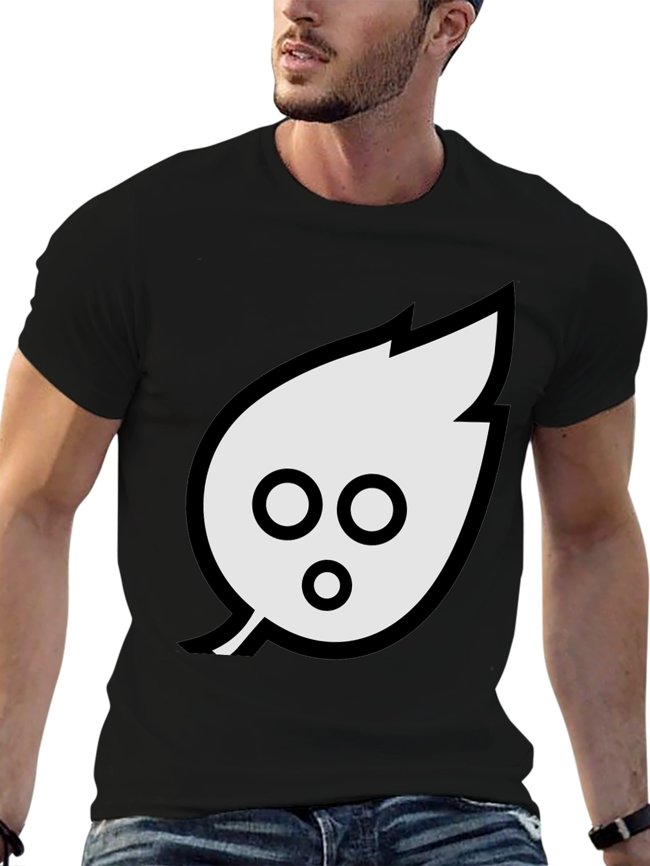 Mens Black T-Shirt with Leaf Graphic