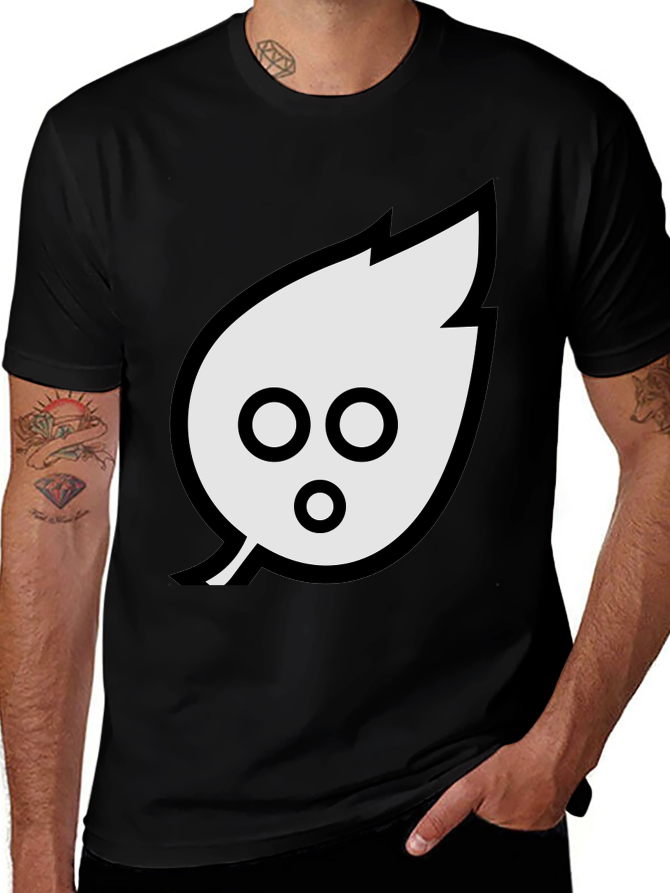 Mens Black T-Shirt with Leaf Graphic