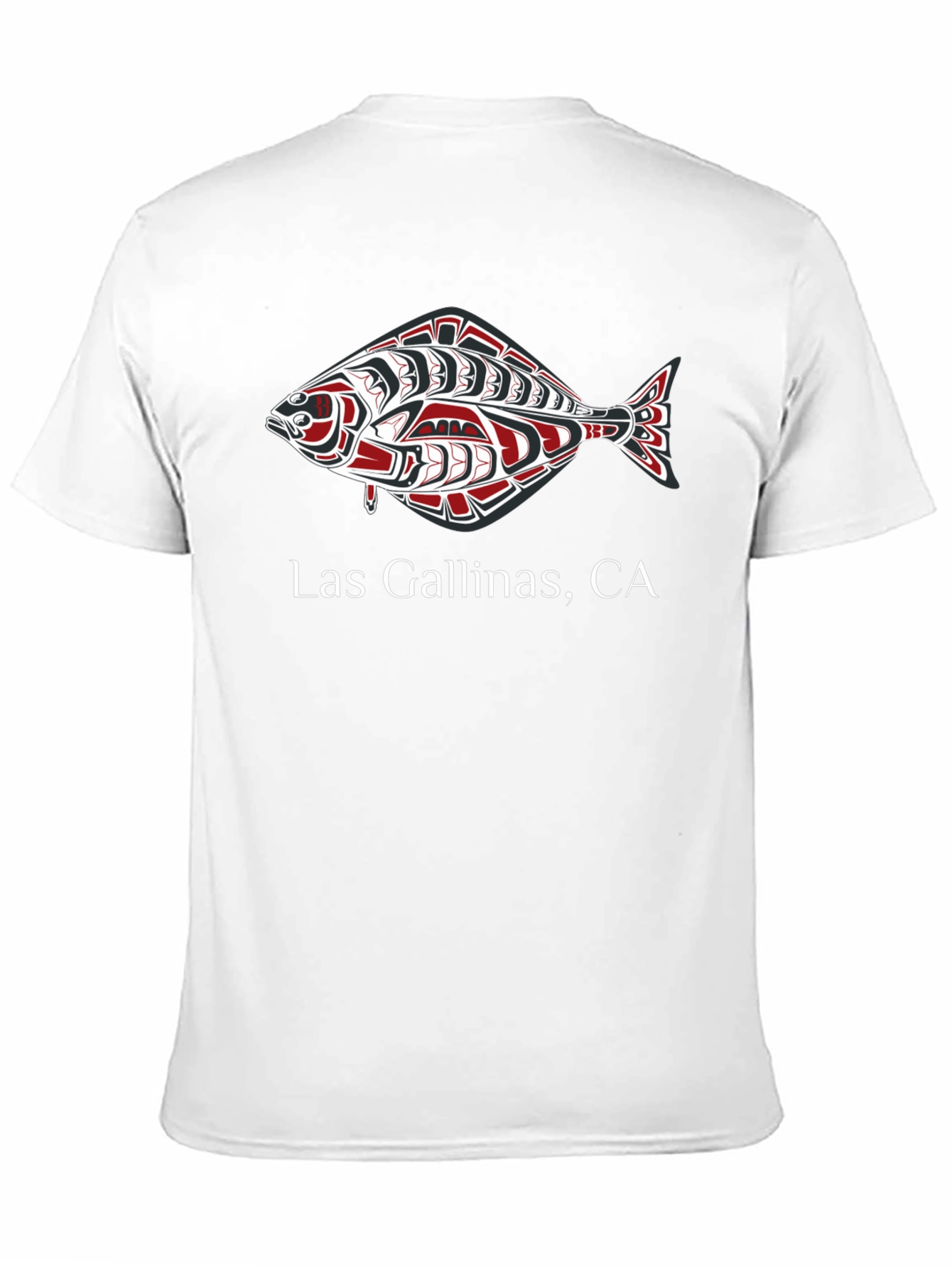 Las Gallinas CA Salmon Design Black T-Shirt