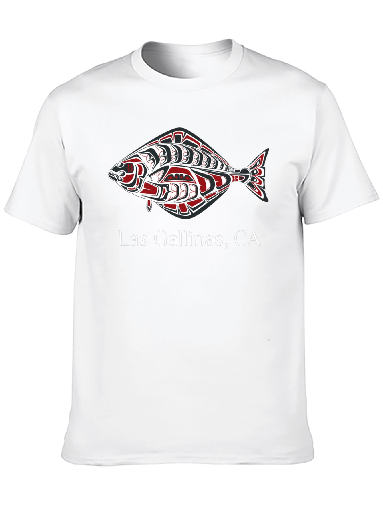 Las Gallinas CA Salmon Design Black T-Shirt