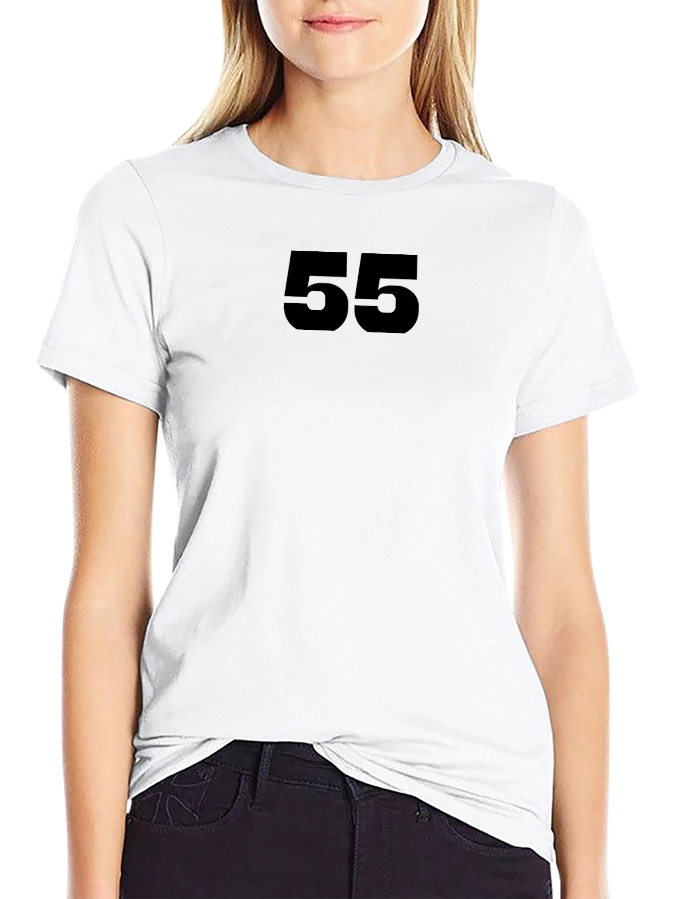 Bold Number 55 Tee - Black Cotton T-Shirt