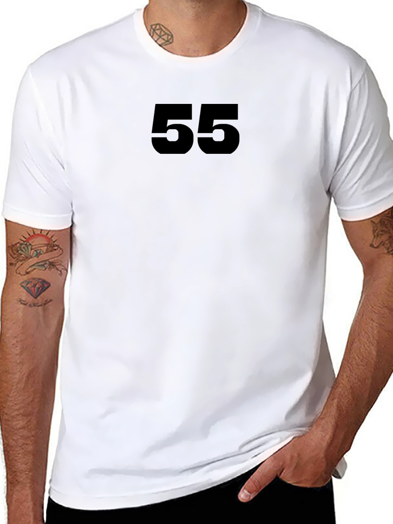 Bold Number 55 Tee - Black Cotton T-Shirt