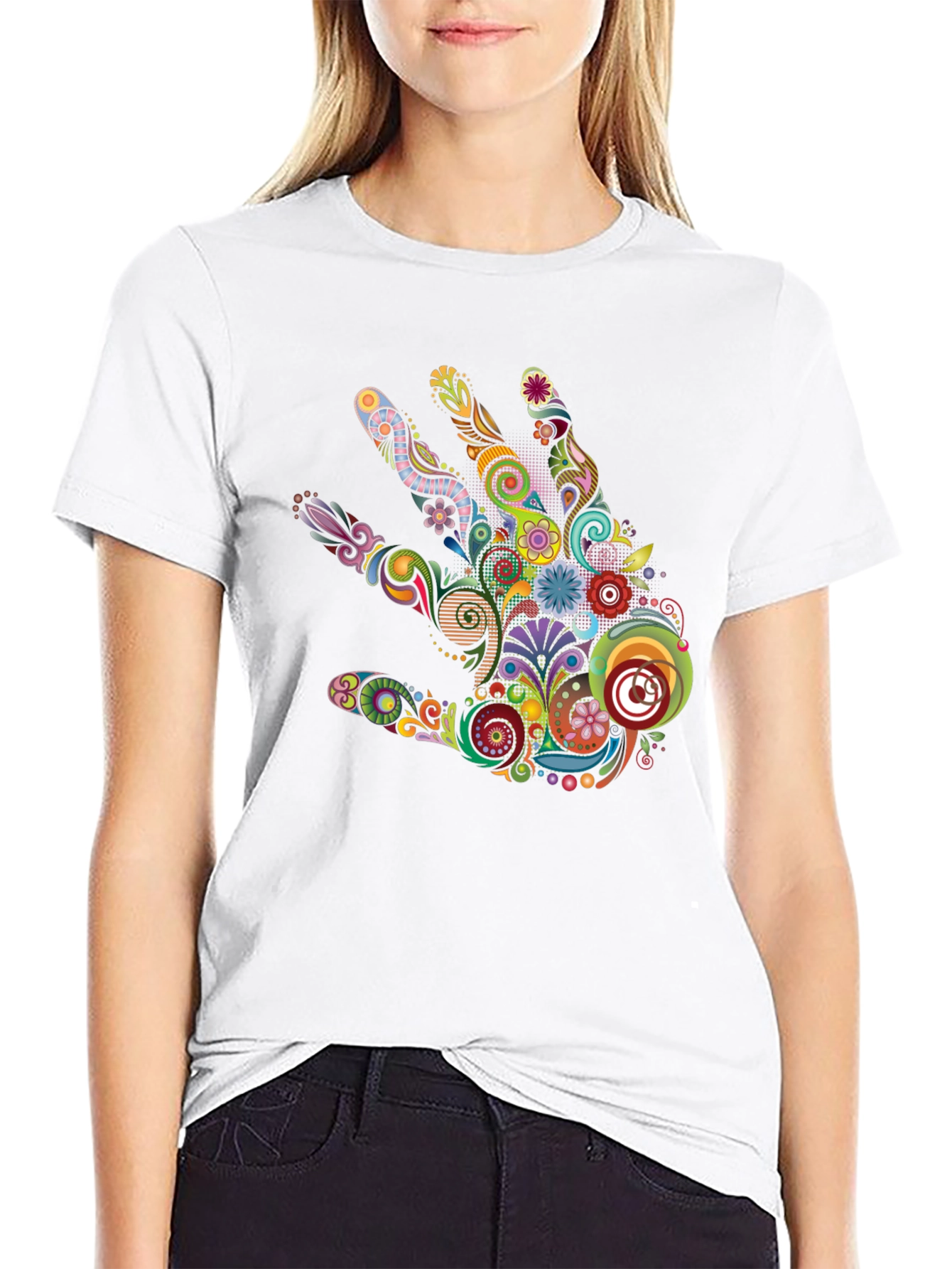 Abstract Floral Hand Graphic Black T-Shirt