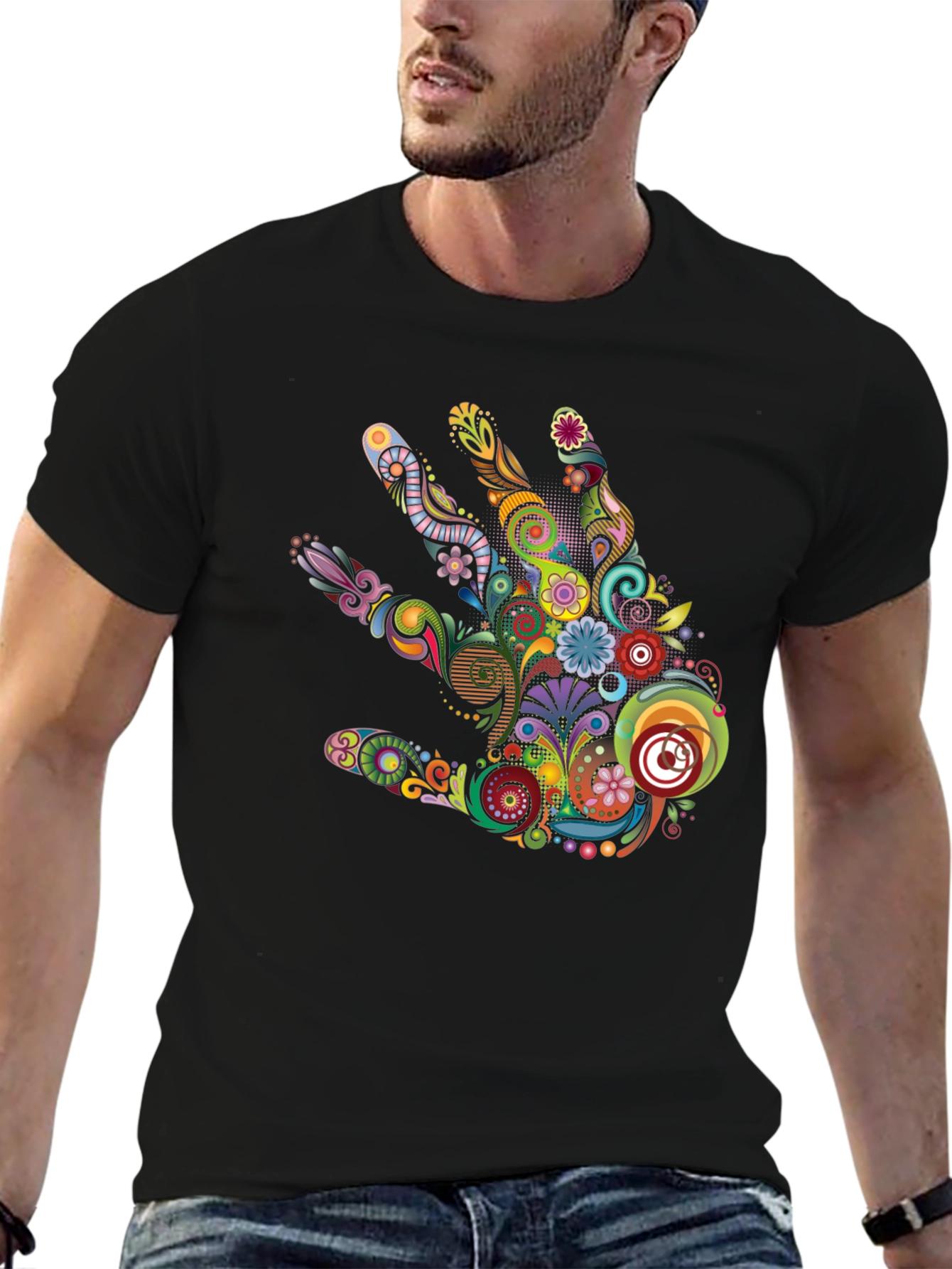 Abstract Floral Hand Graphic Black T-Shirt