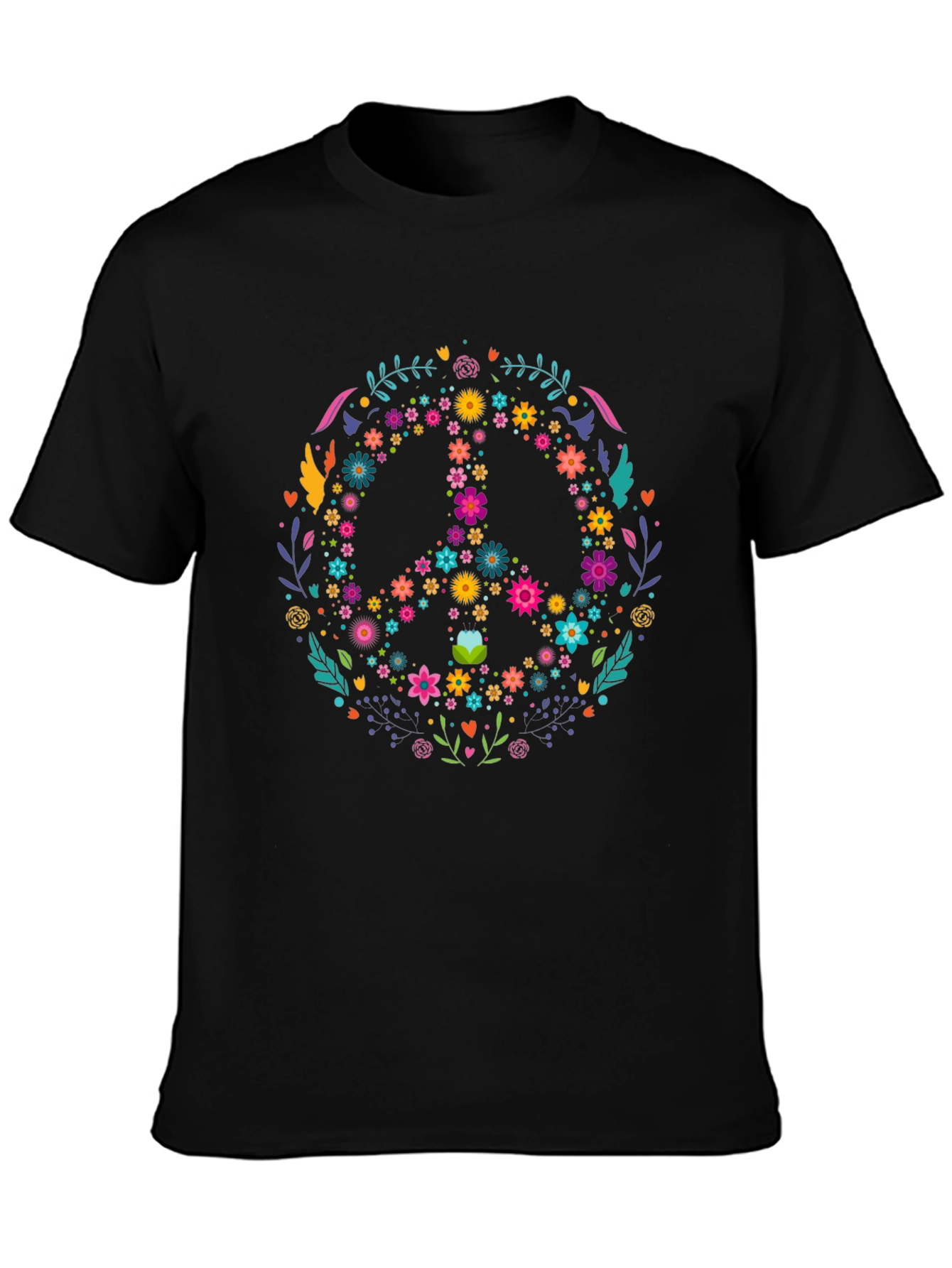 Floral Peace Sign Graphic Tee - Black