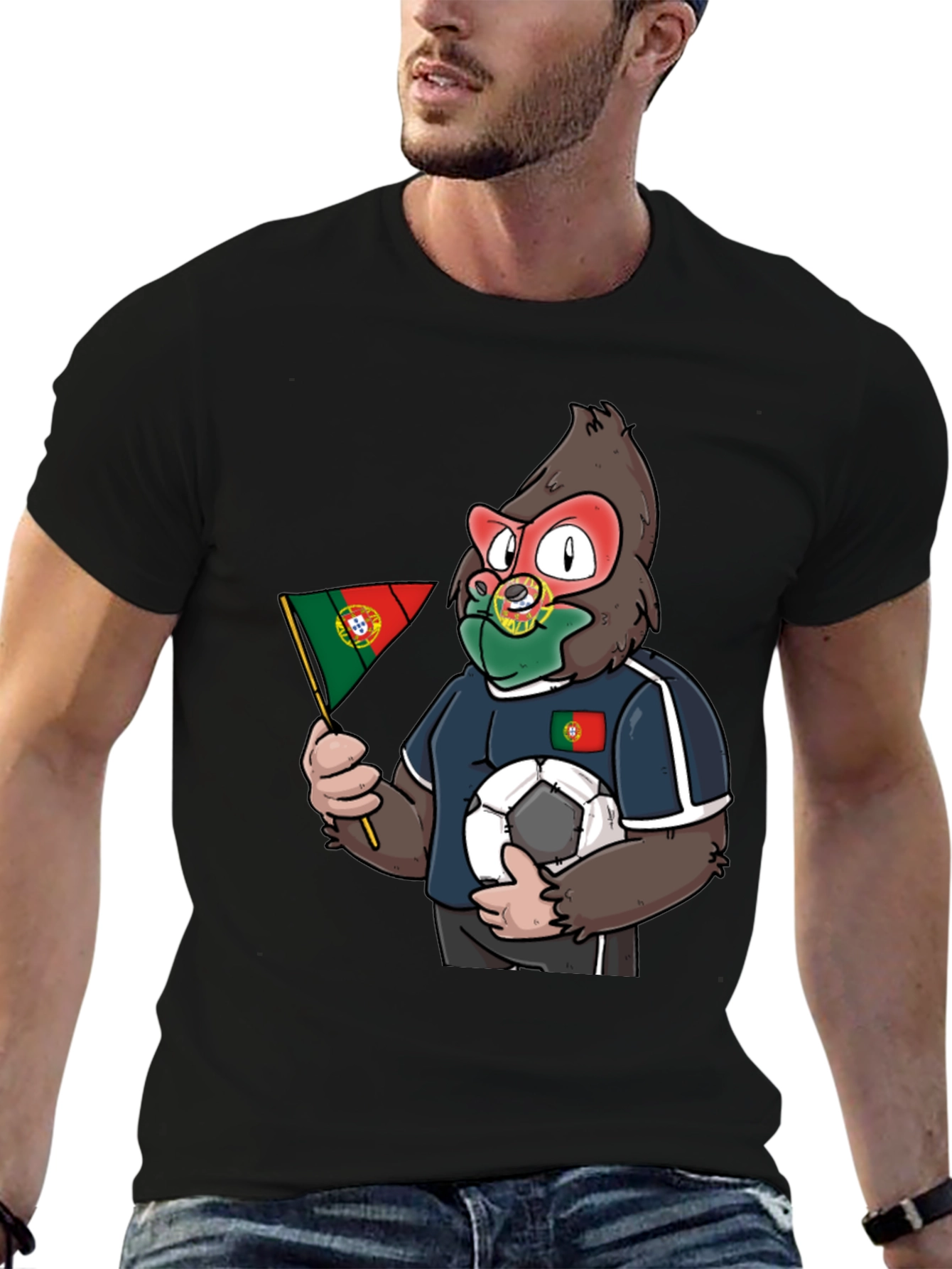 Portugal Soccer Fan Gorilla Graphic T-Shirt
