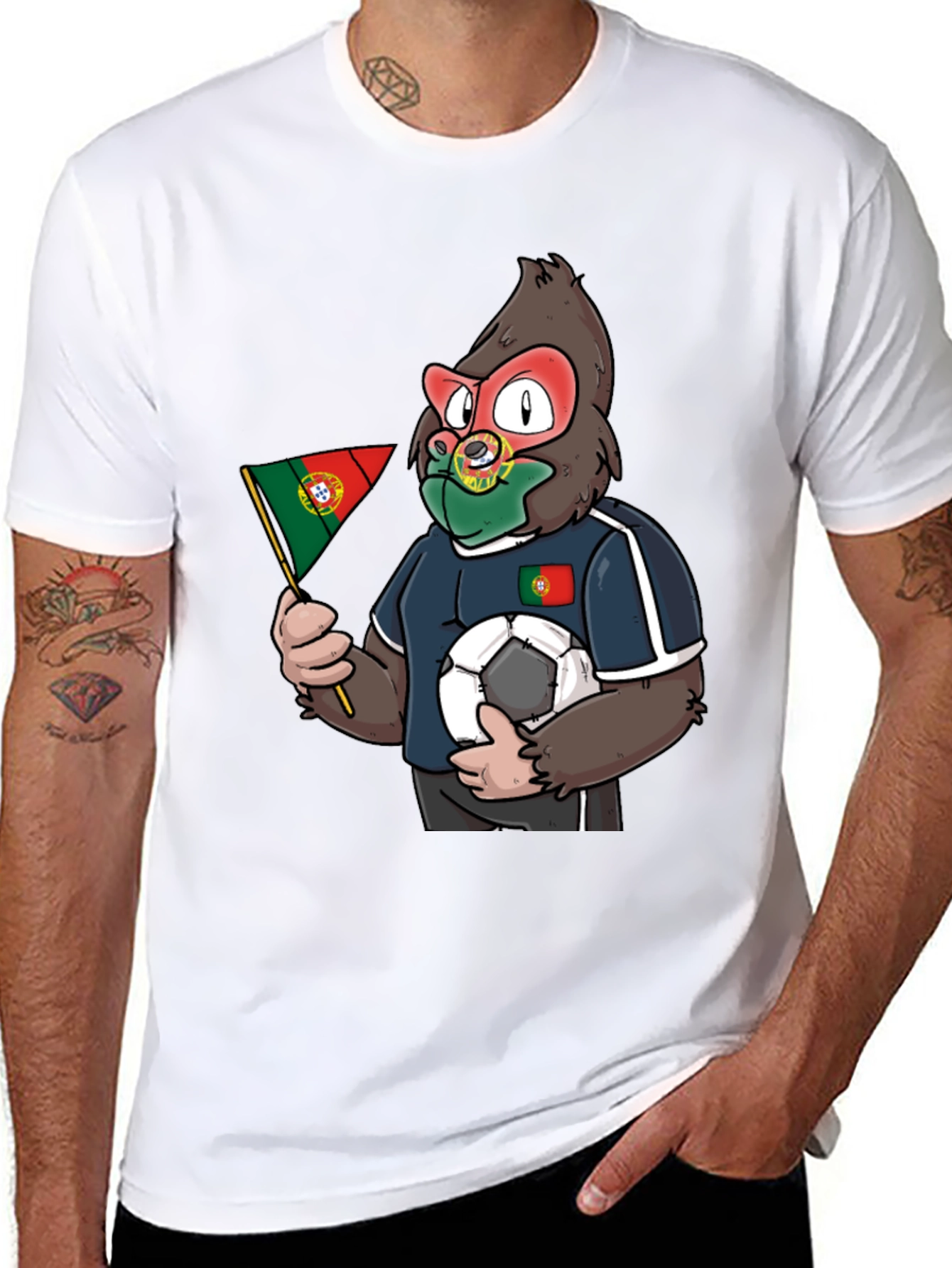 Portugal Soccer Fan Gorilla Graphic T-Shirt