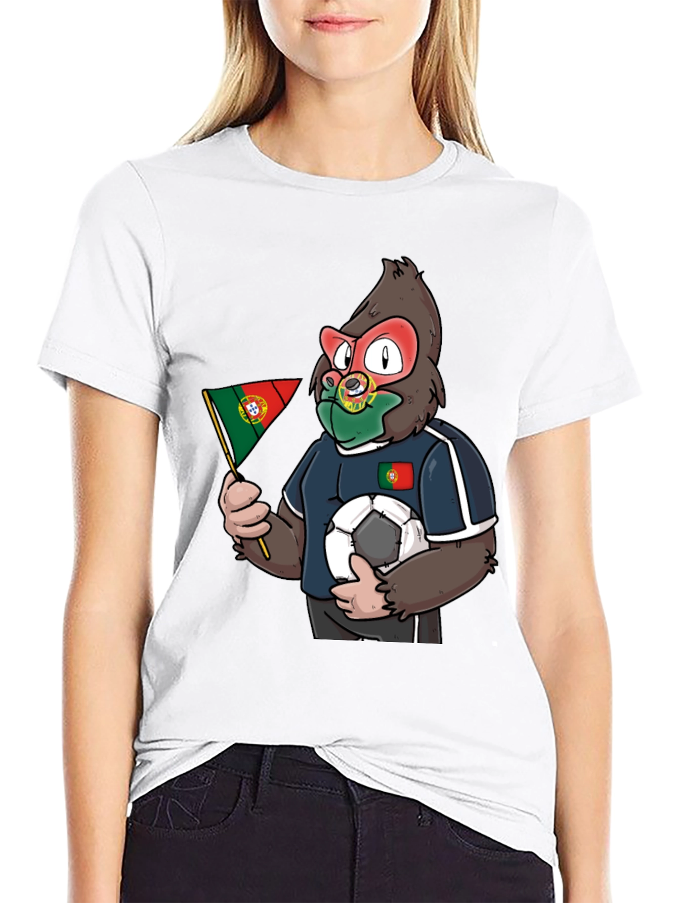 Portugal Soccer Fan Gorilla Graphic T-Shirt
