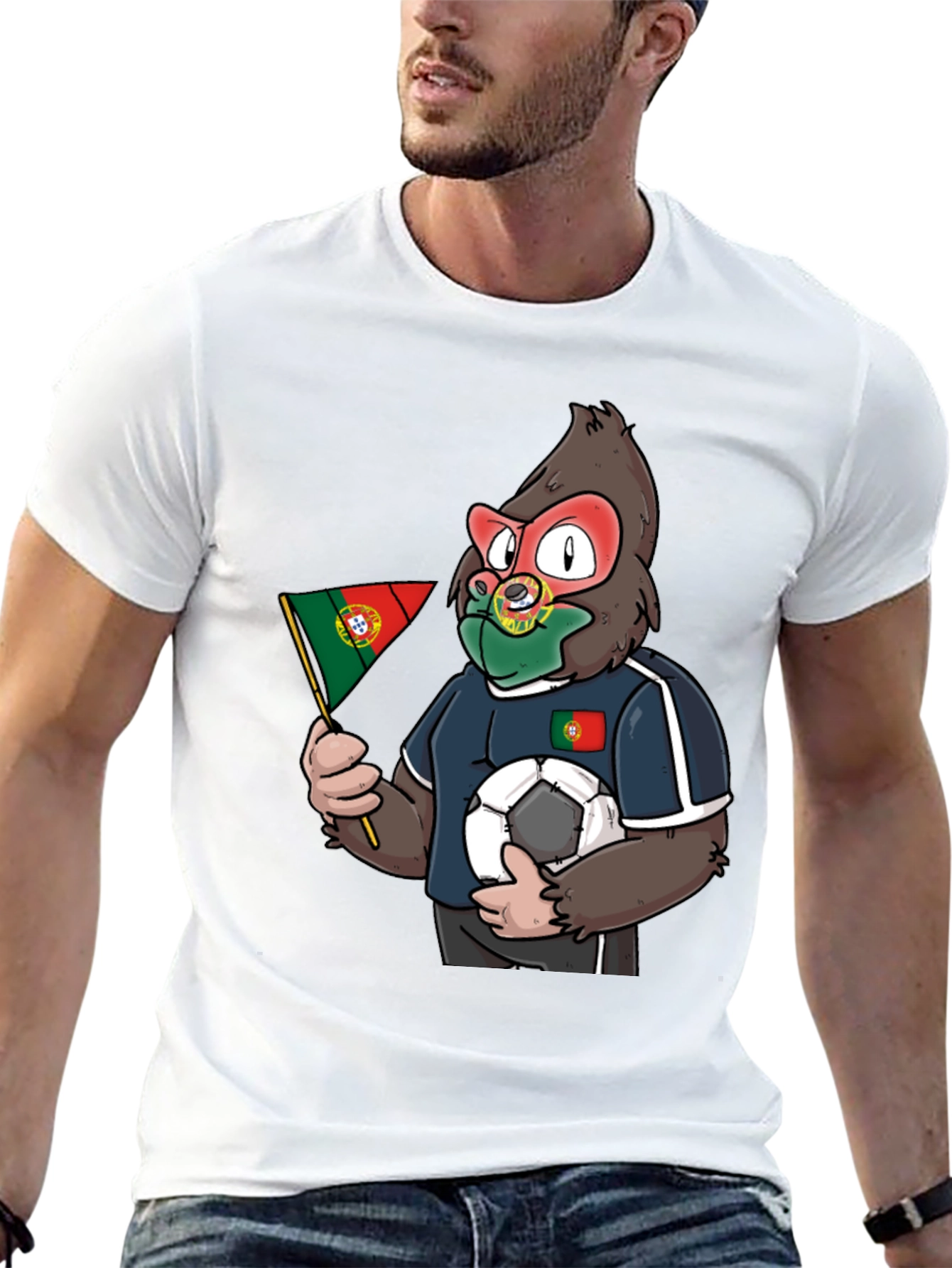 Portugal Soccer Fan Gorilla Graphic T-Shirt