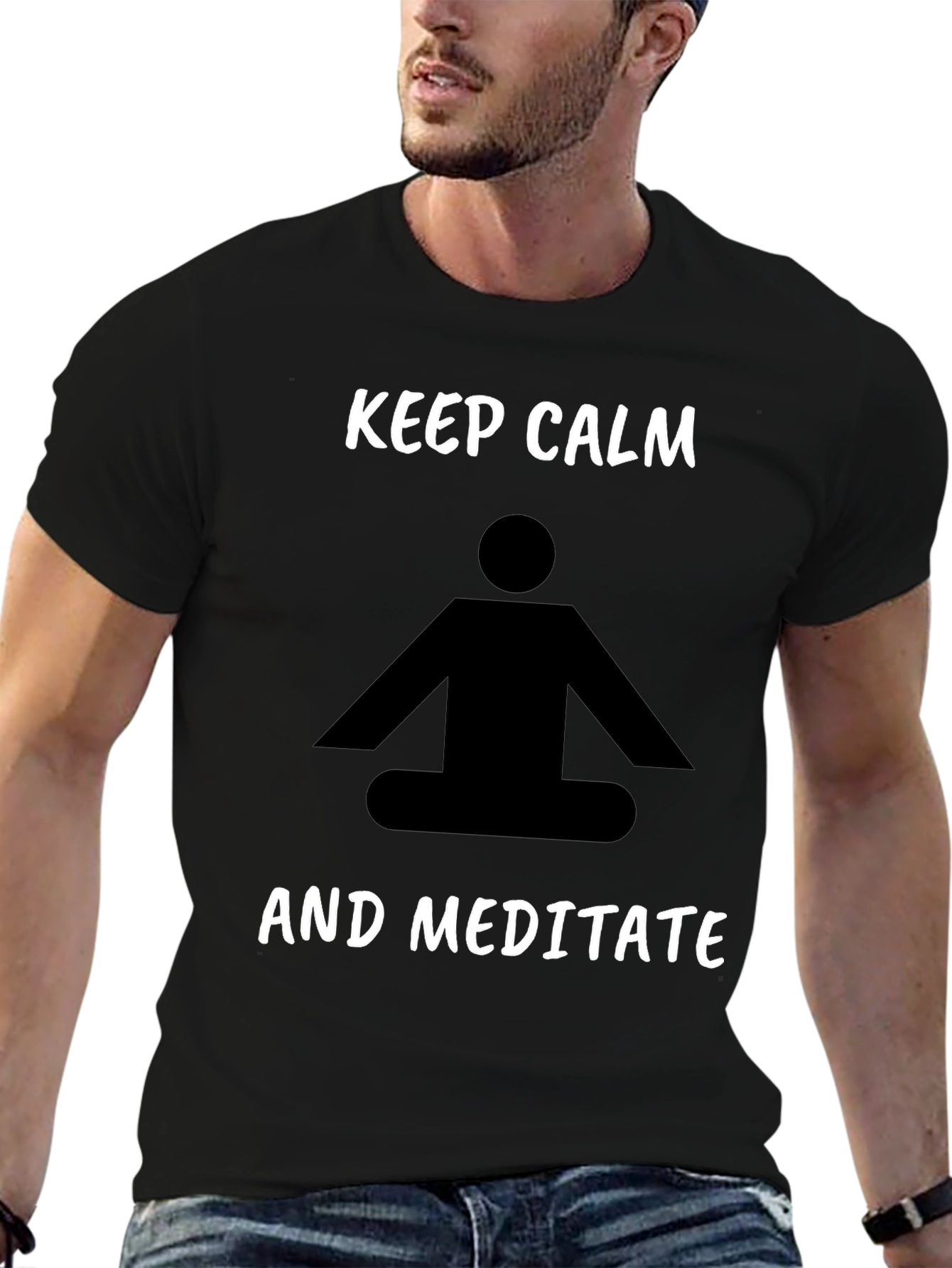 Keep Calm Meditate Black T-Shirt Relaxation Tee