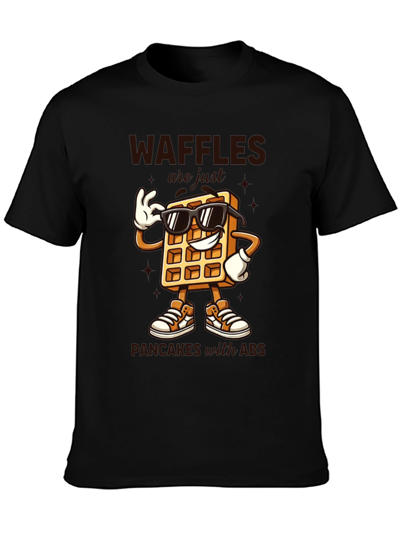 Waffles With Abs Black Graphic Tee